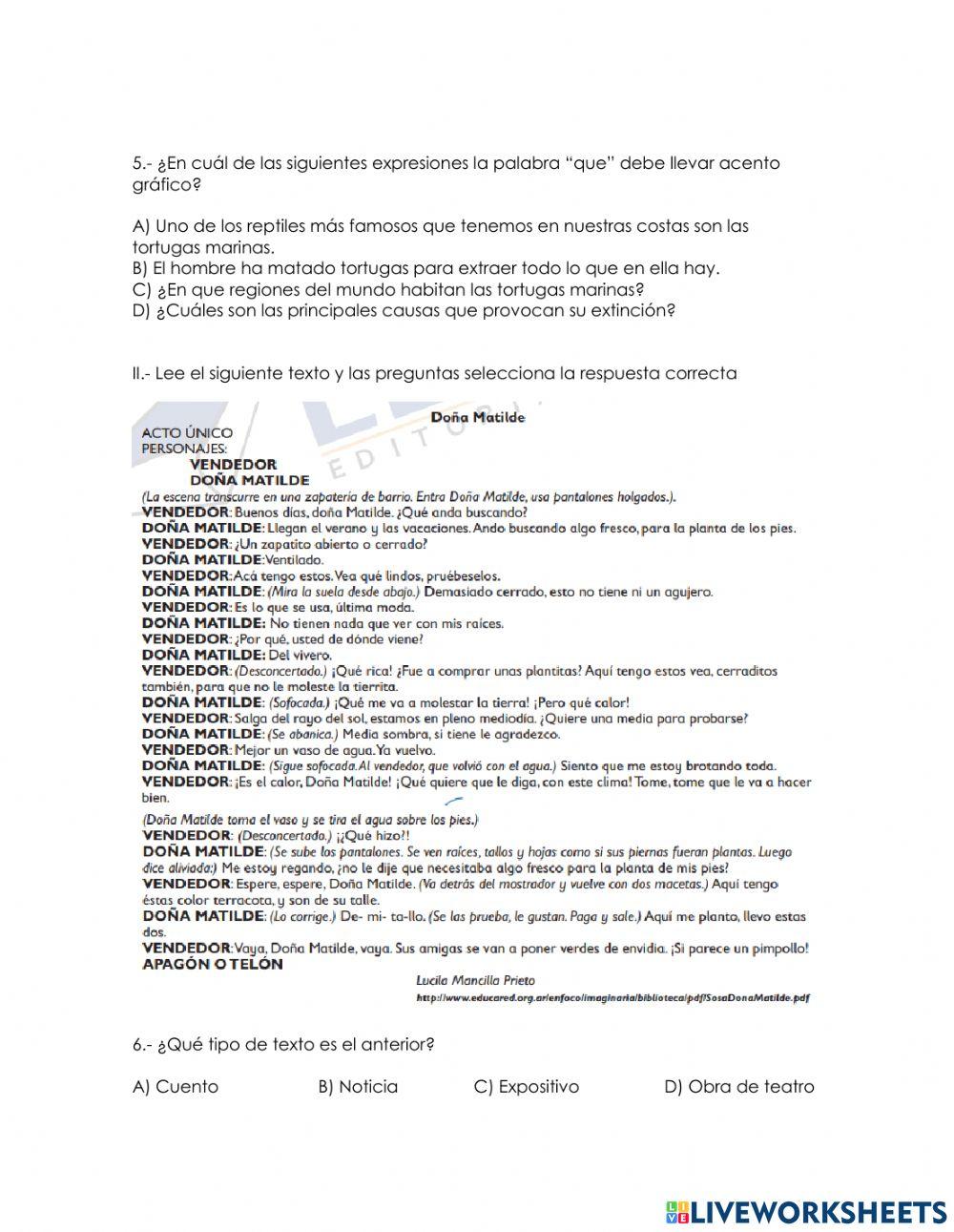 Evaluación de Marzo de Español