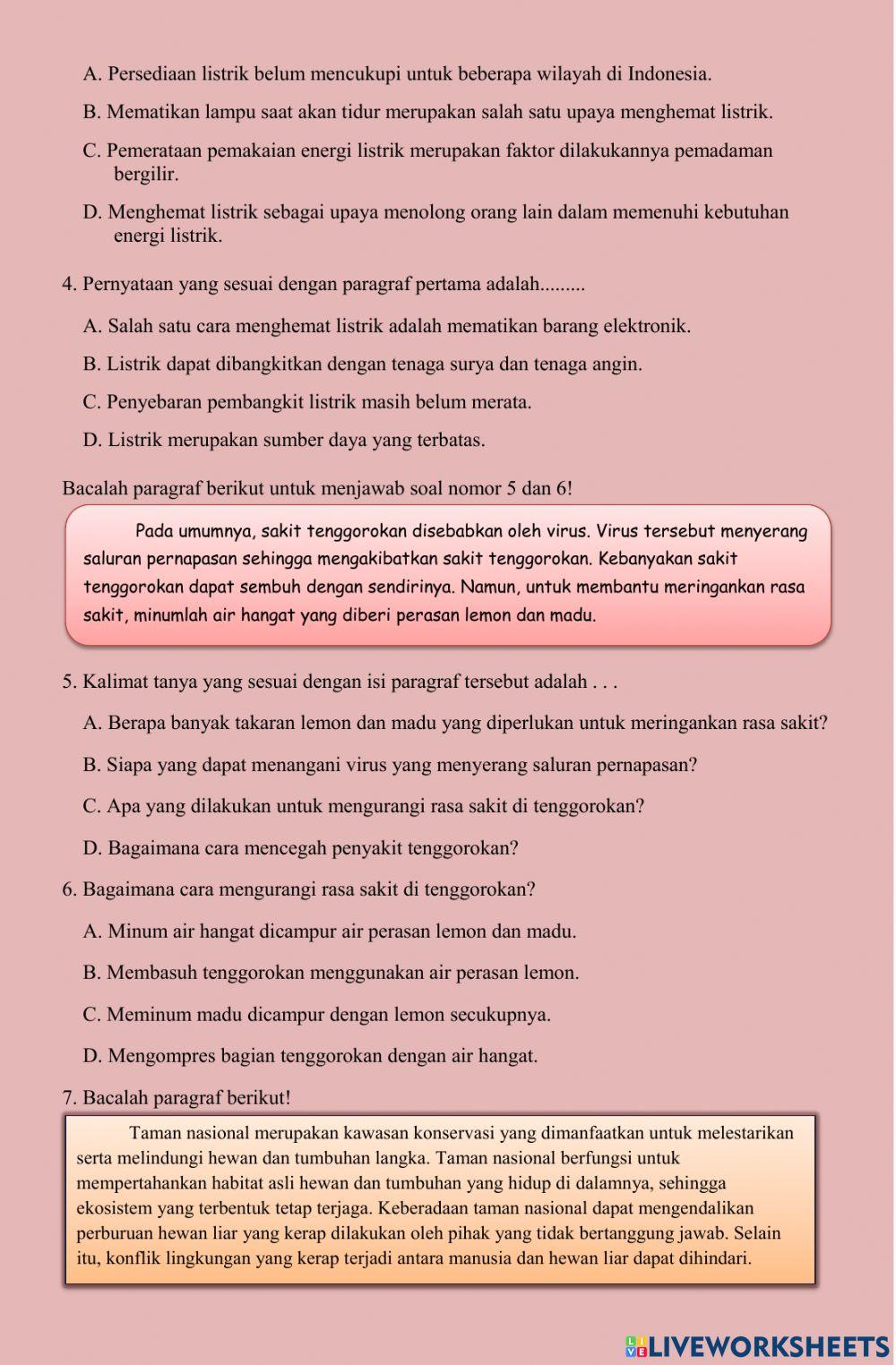 Bahasa Indonesia 1 (Latihan soal)
