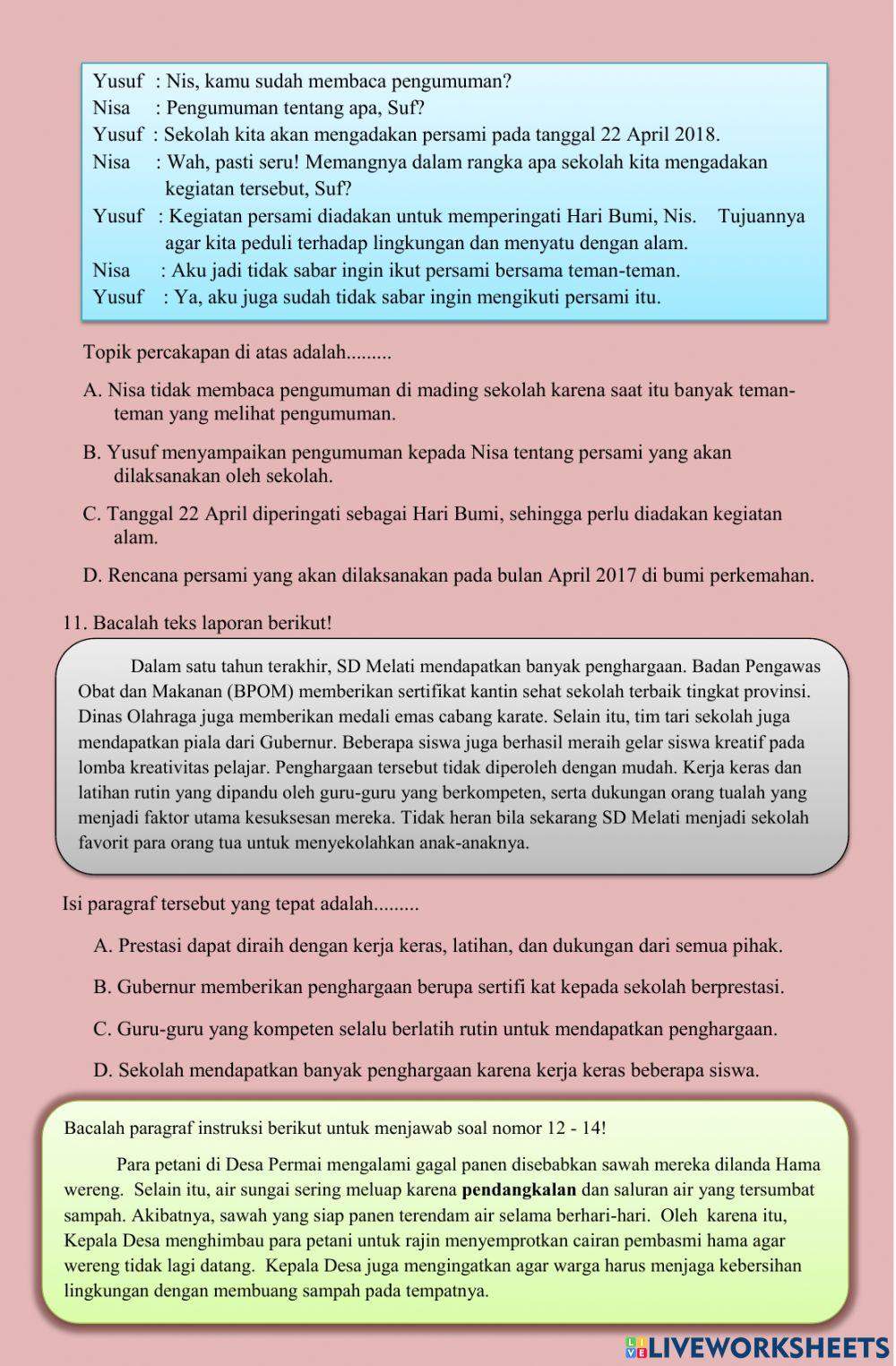 Bahasa Indonesia 1 (Latihan soal)