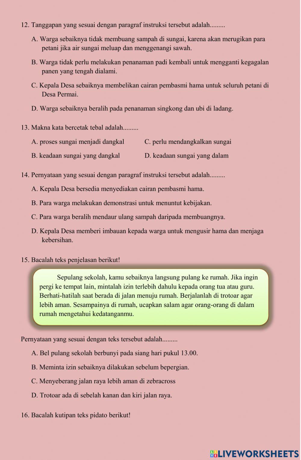 Bahasa Indonesia 1 (Latihan soal)