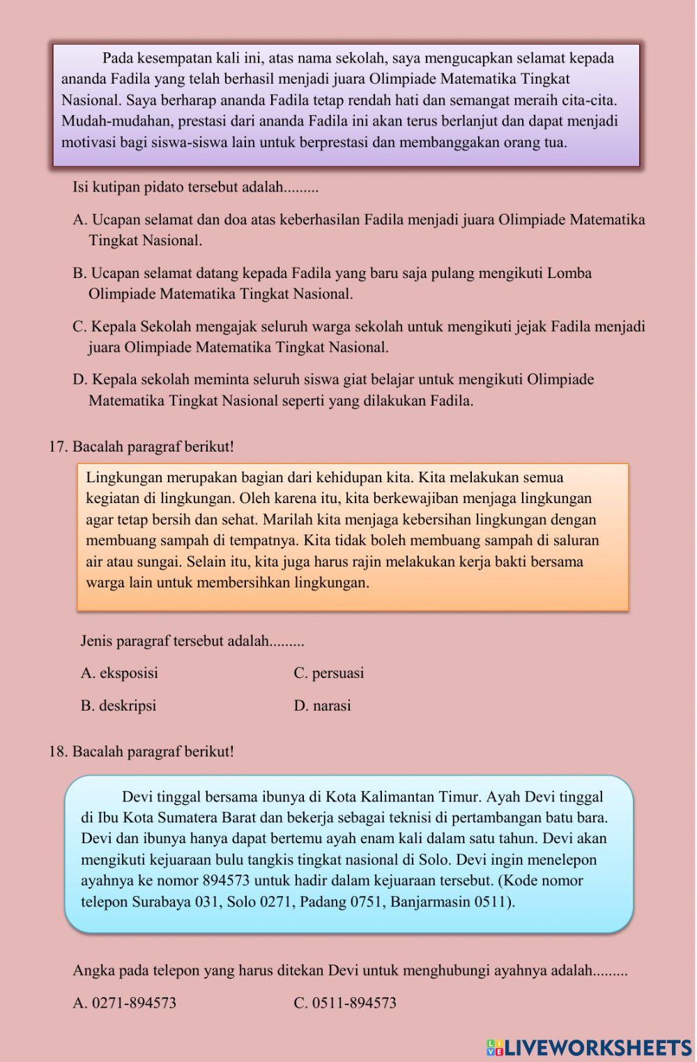 Bahasa Indonesia 1 (Latihan soal)