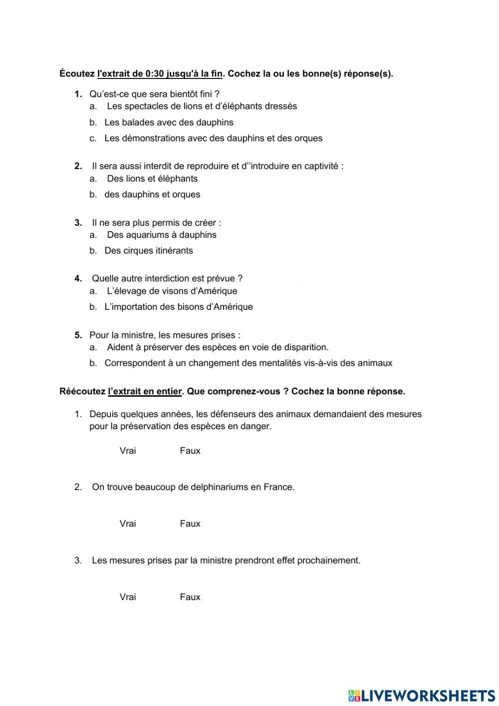 Ecoute:  l'interdiction des animaux dans les cirques