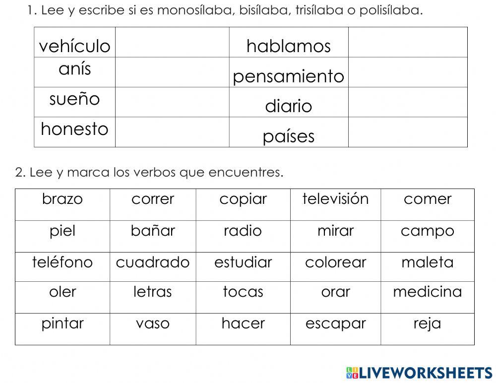 Refuerzo 2Q Sílabas, polisémicas, átonas