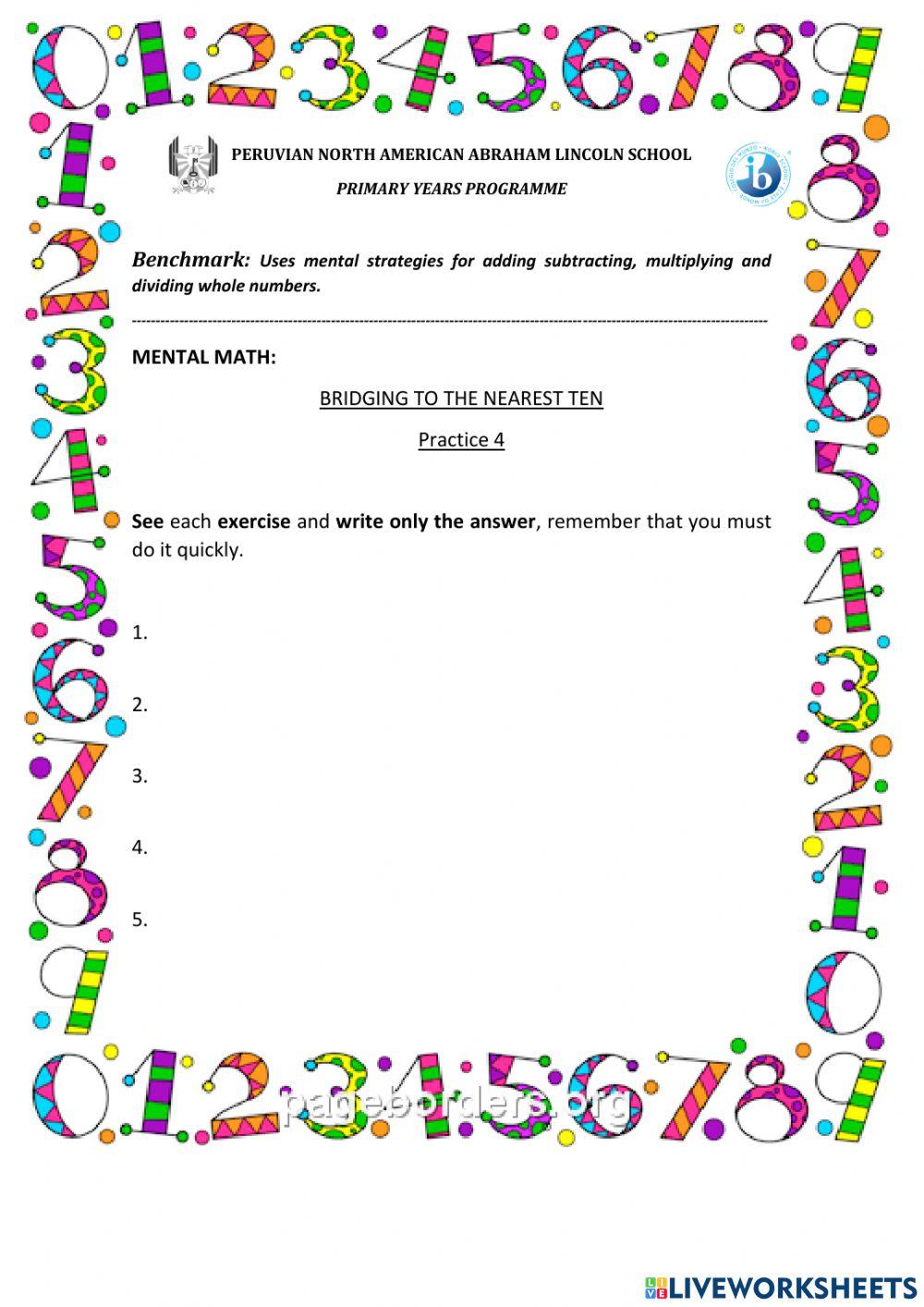 BRIDGING TO THE NEAREST TEN Practice 4