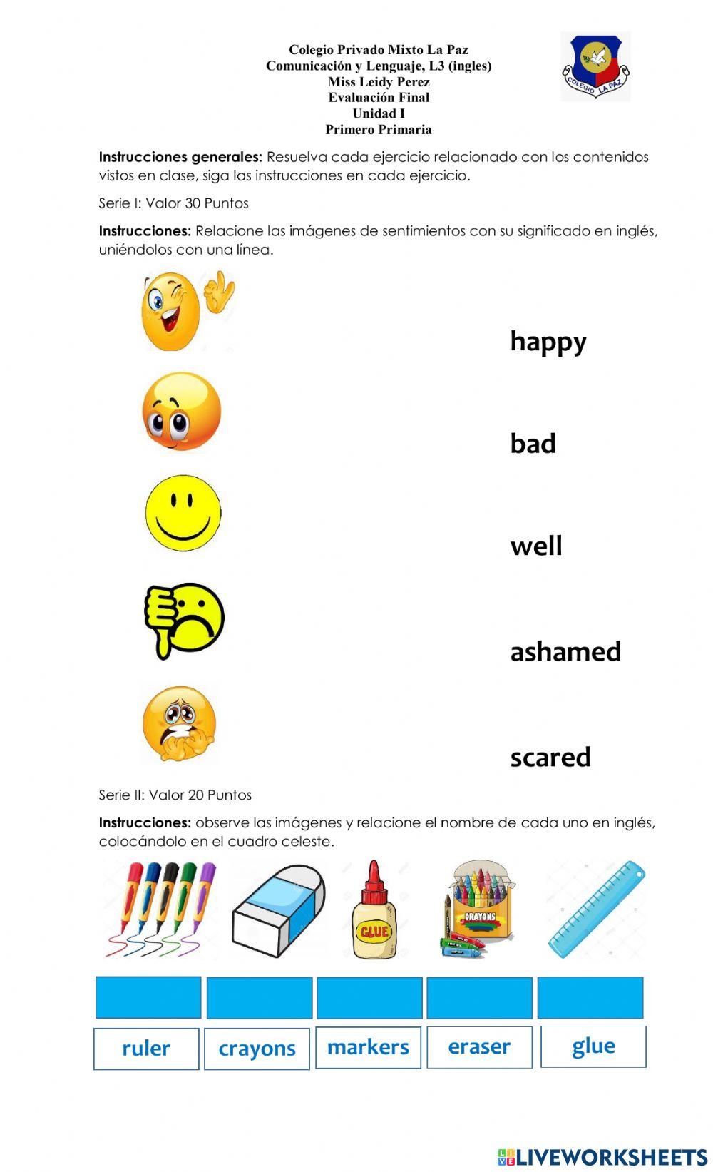 Evaluación primero primaria