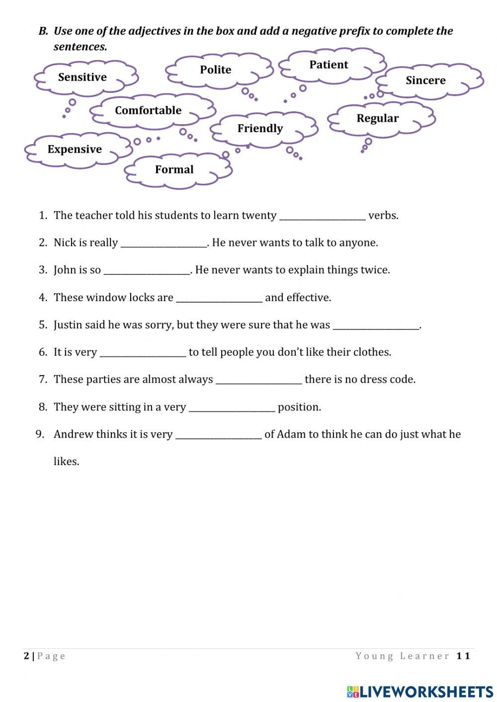 YL11 Unit13 page98 Vocabulary -Adjectives with prefixes