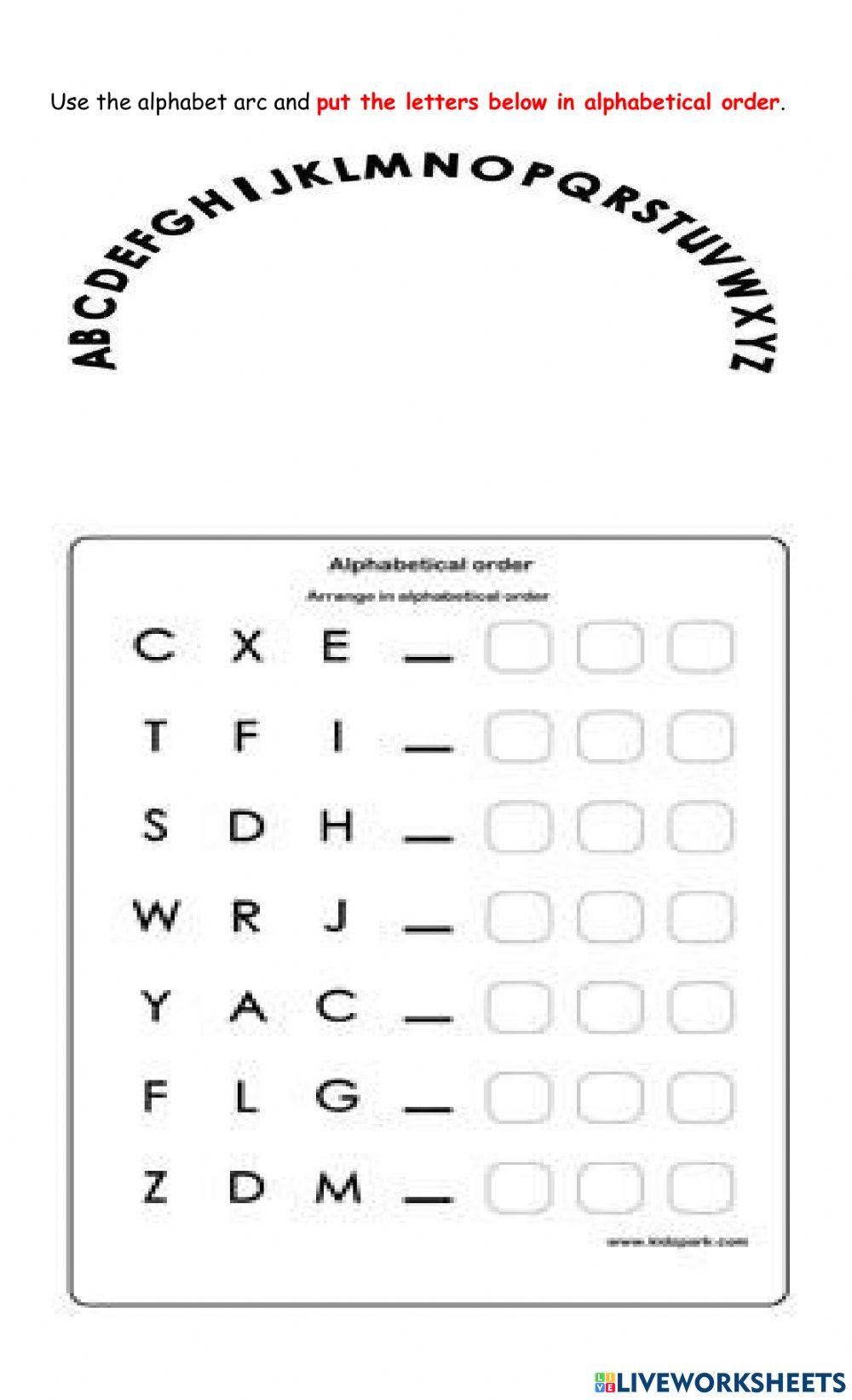 Sequence letters of the alphabet online exercise for