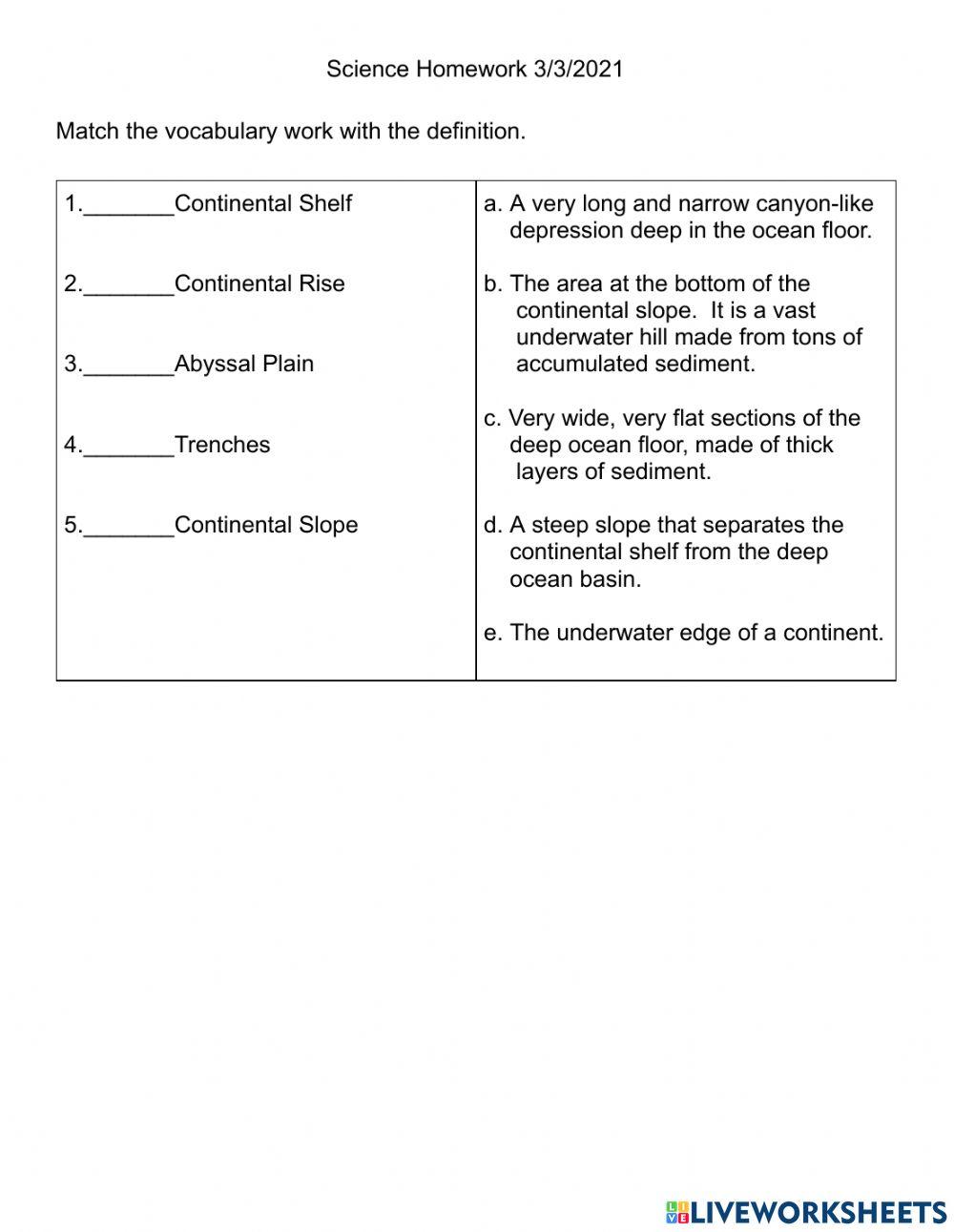 Ocean Vocabulary 3-3-2021