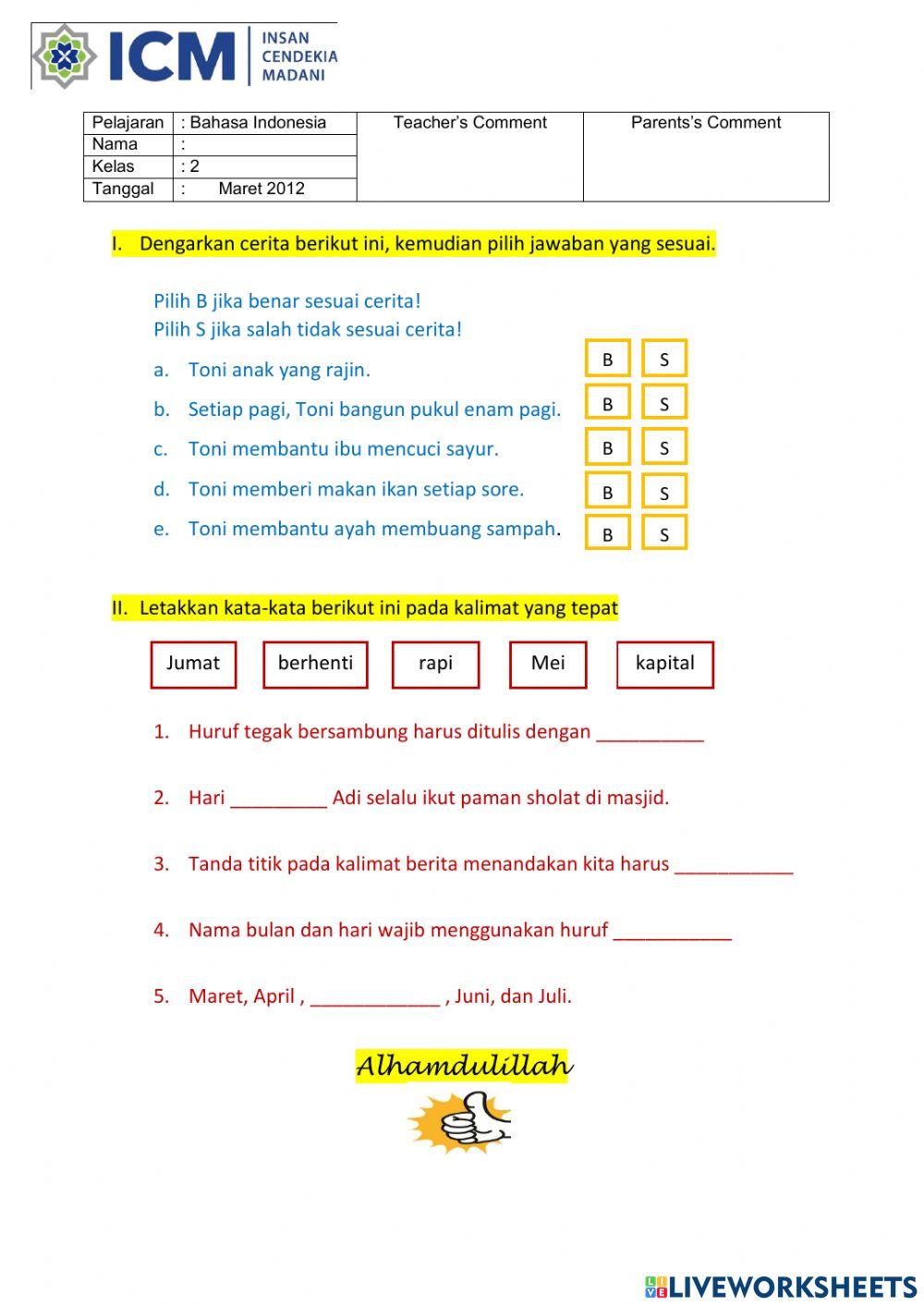 Latihan Tema 3: Kegiatan Harianku