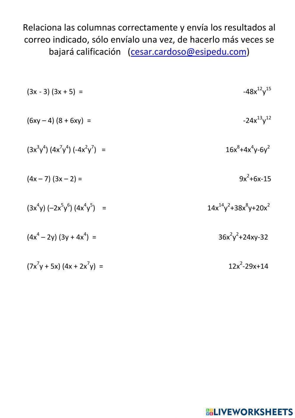 Multiplicación polinomio por polinomio sem 25 B