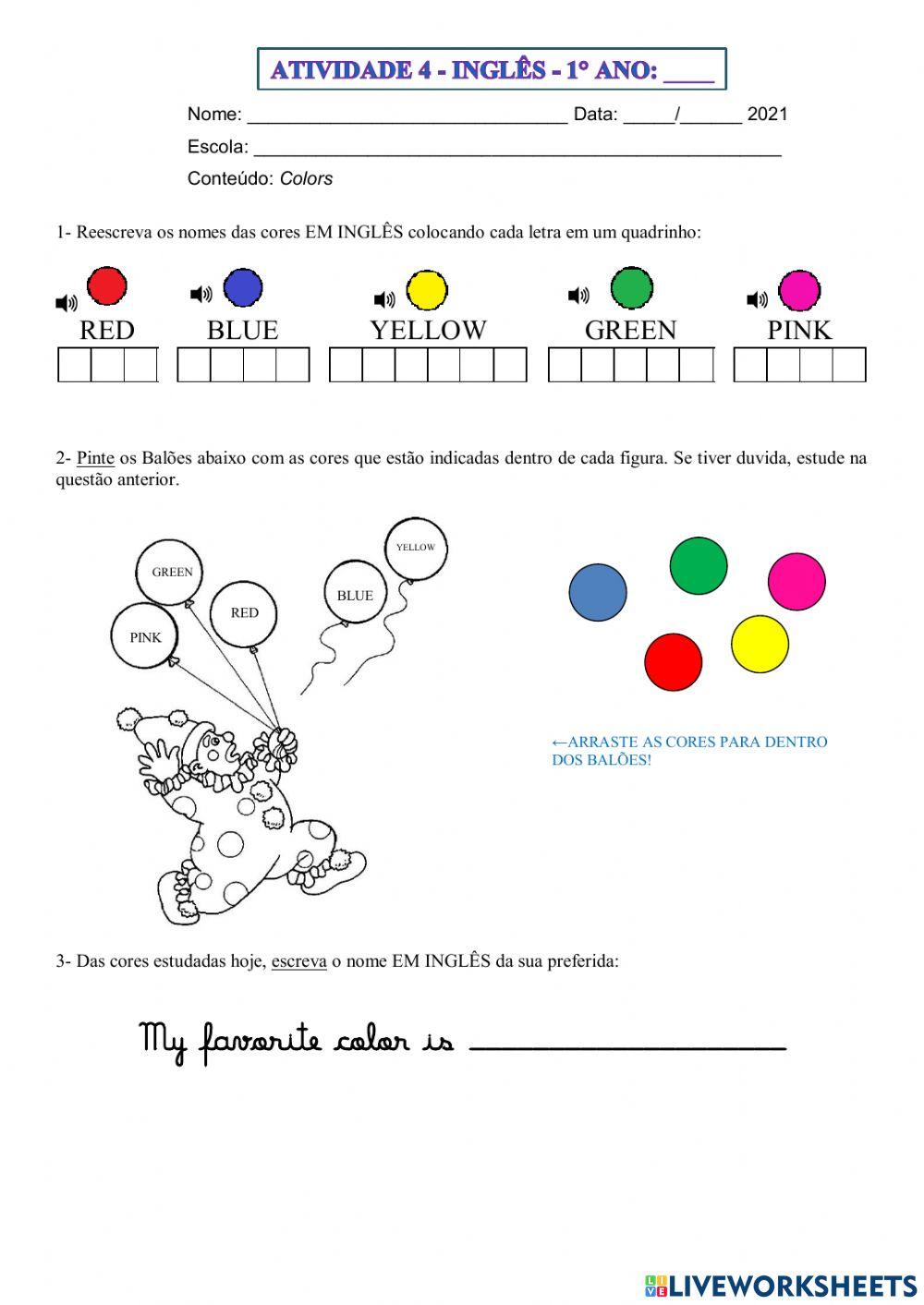 1° ano - INGLÊS - SEMANA 4