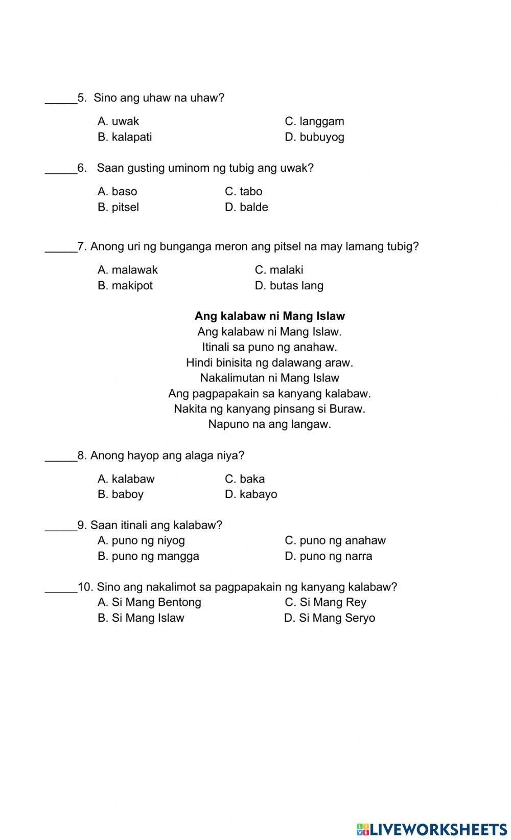 Filipino 1 written task 4
