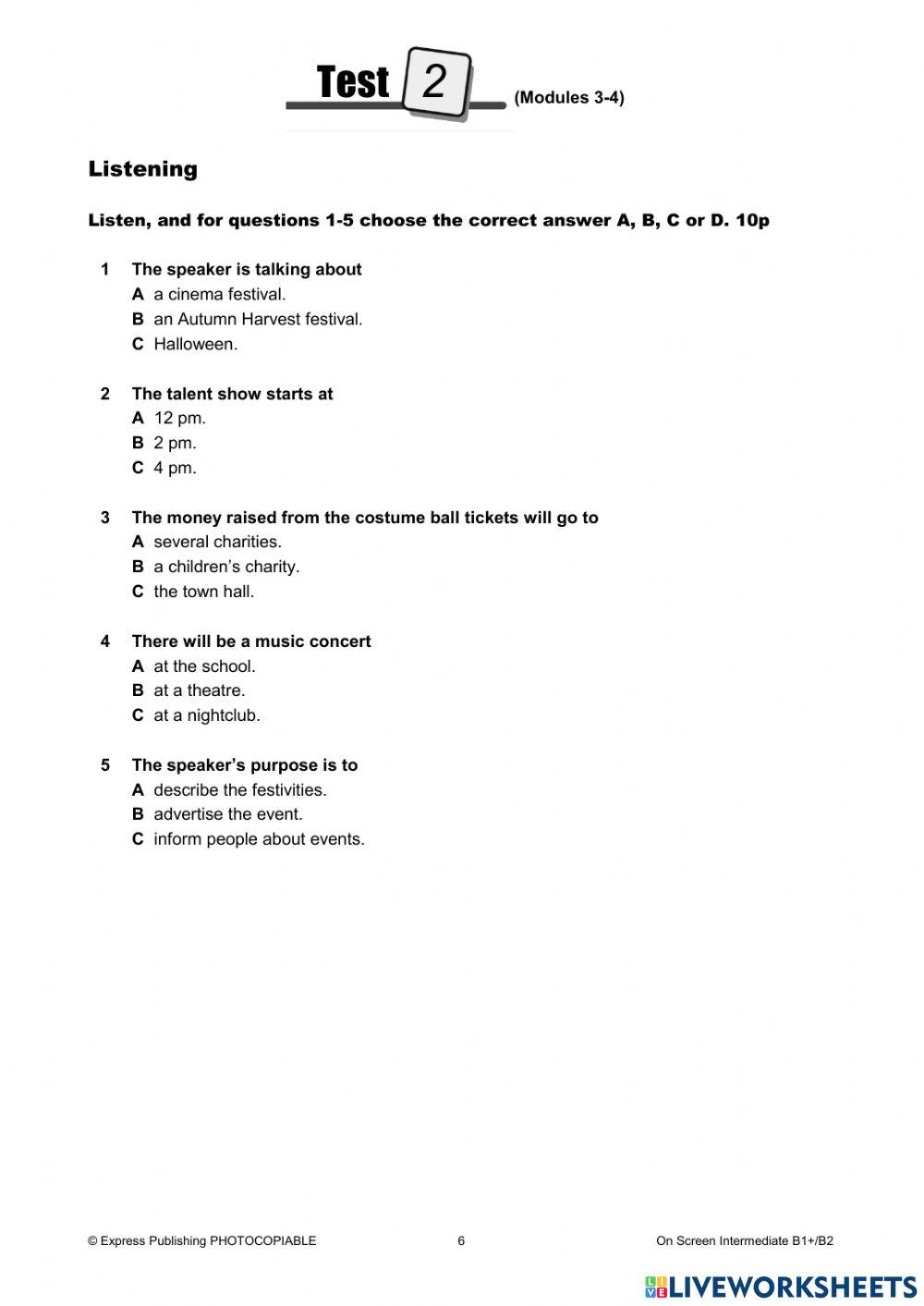 Unit 4 test On screen B1+-B2