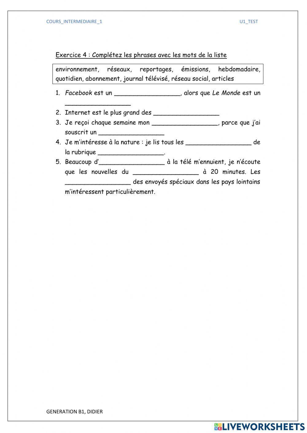 GENERATION B1-unité 1