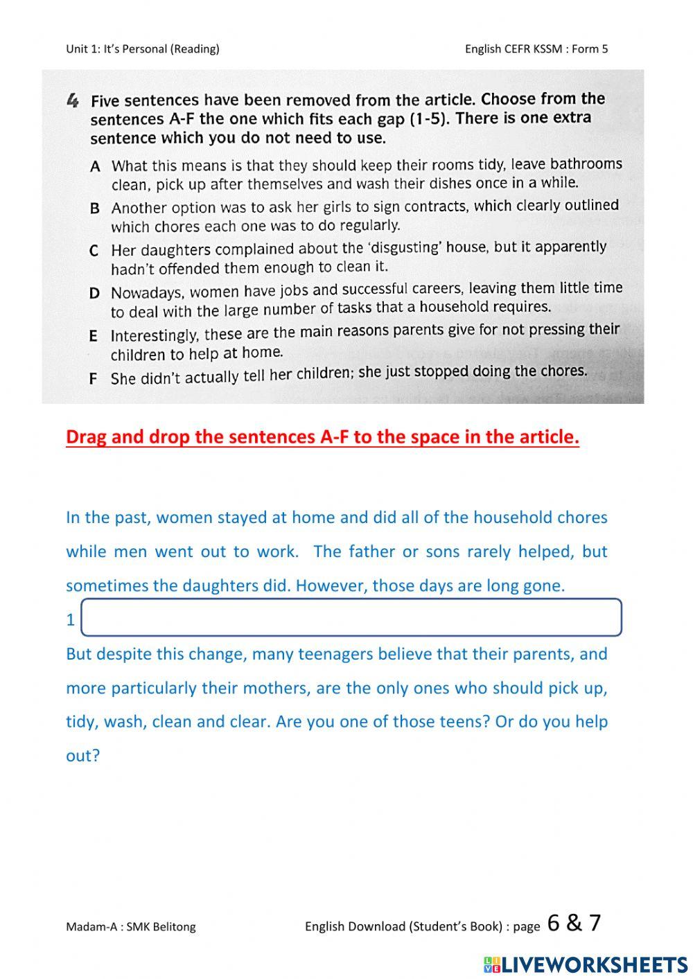 English CEFR Form 5 Unit 1: Page 6 & 7
