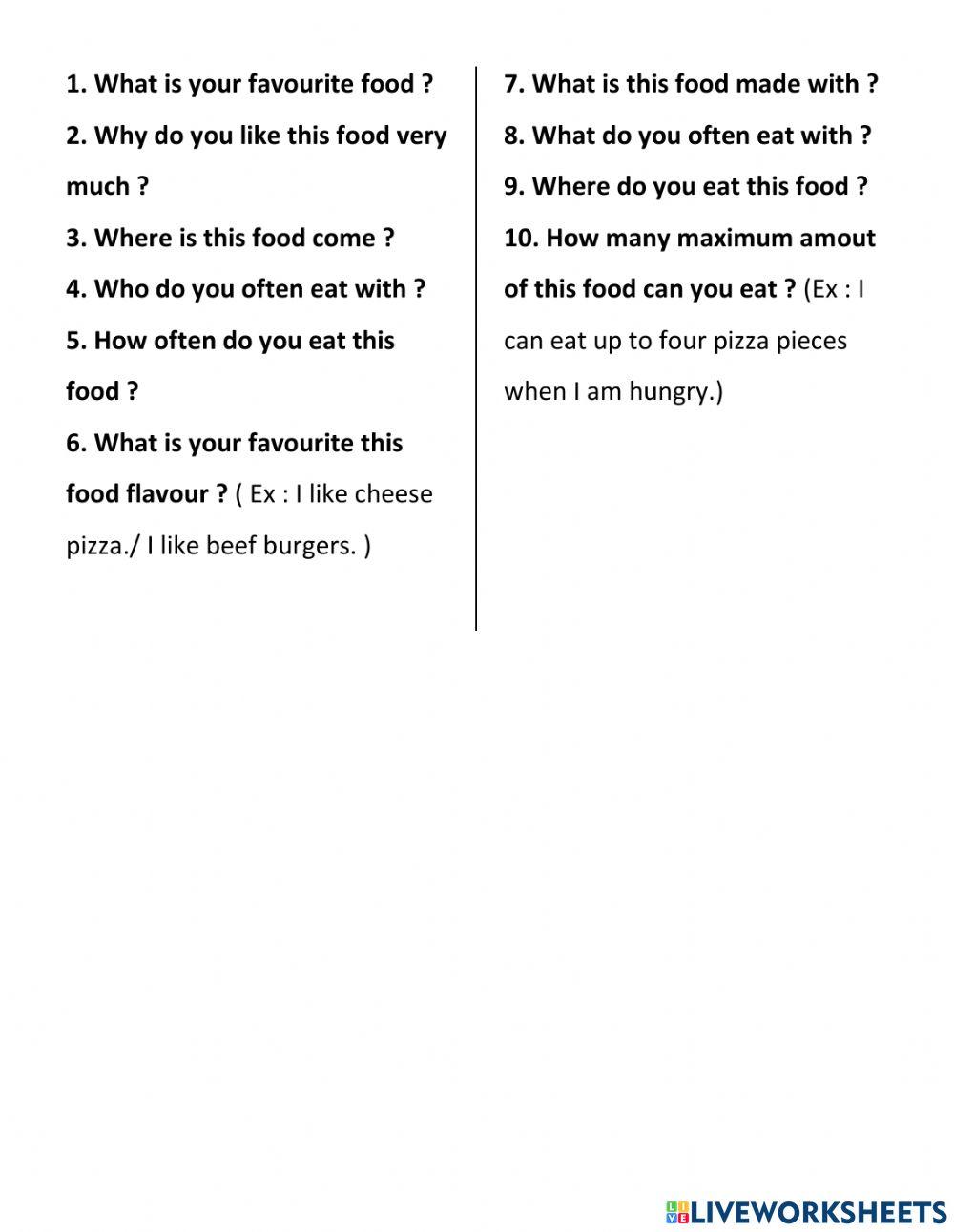 Writing : My favourite food