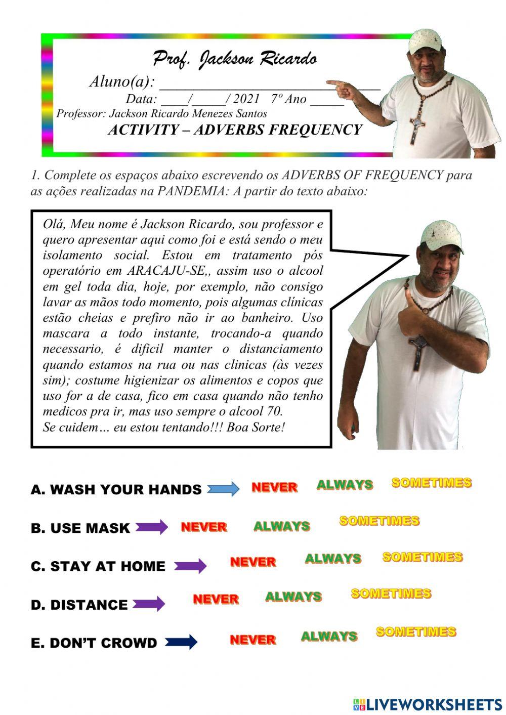 Activity about adverbs frenquency