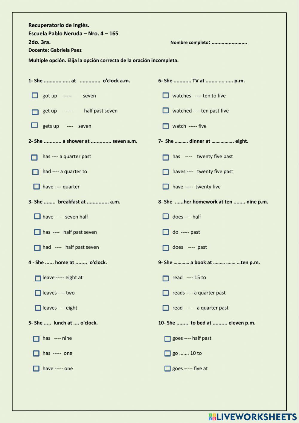 Present simple Aff + Time