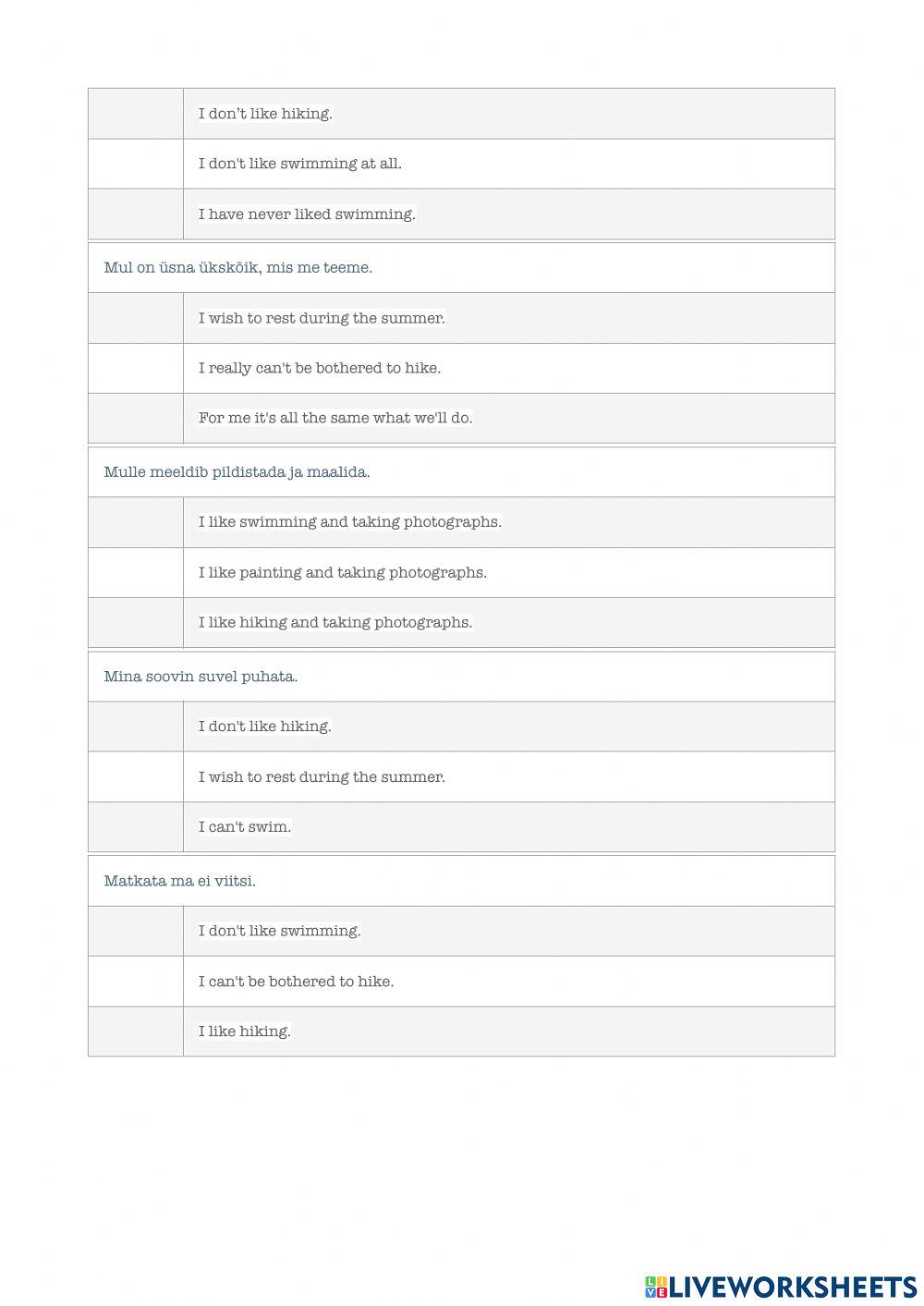 Mulle meeldib - ei meeldi