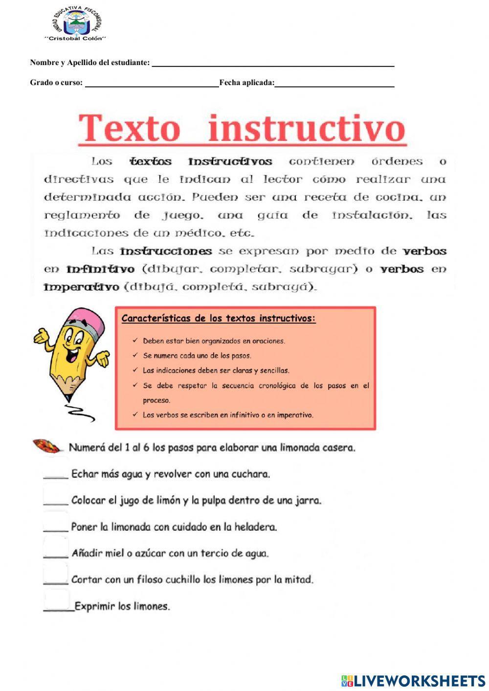Caracteristicas del texto instructivo