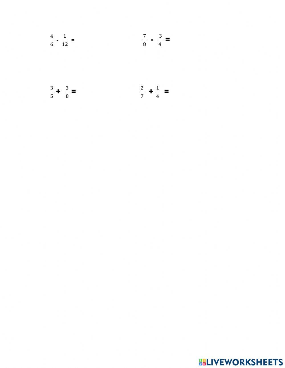 Adding and Subtracting Unlike Fractions
