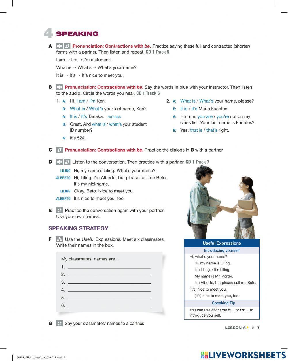 Unit 1-Lesson A: Speaking