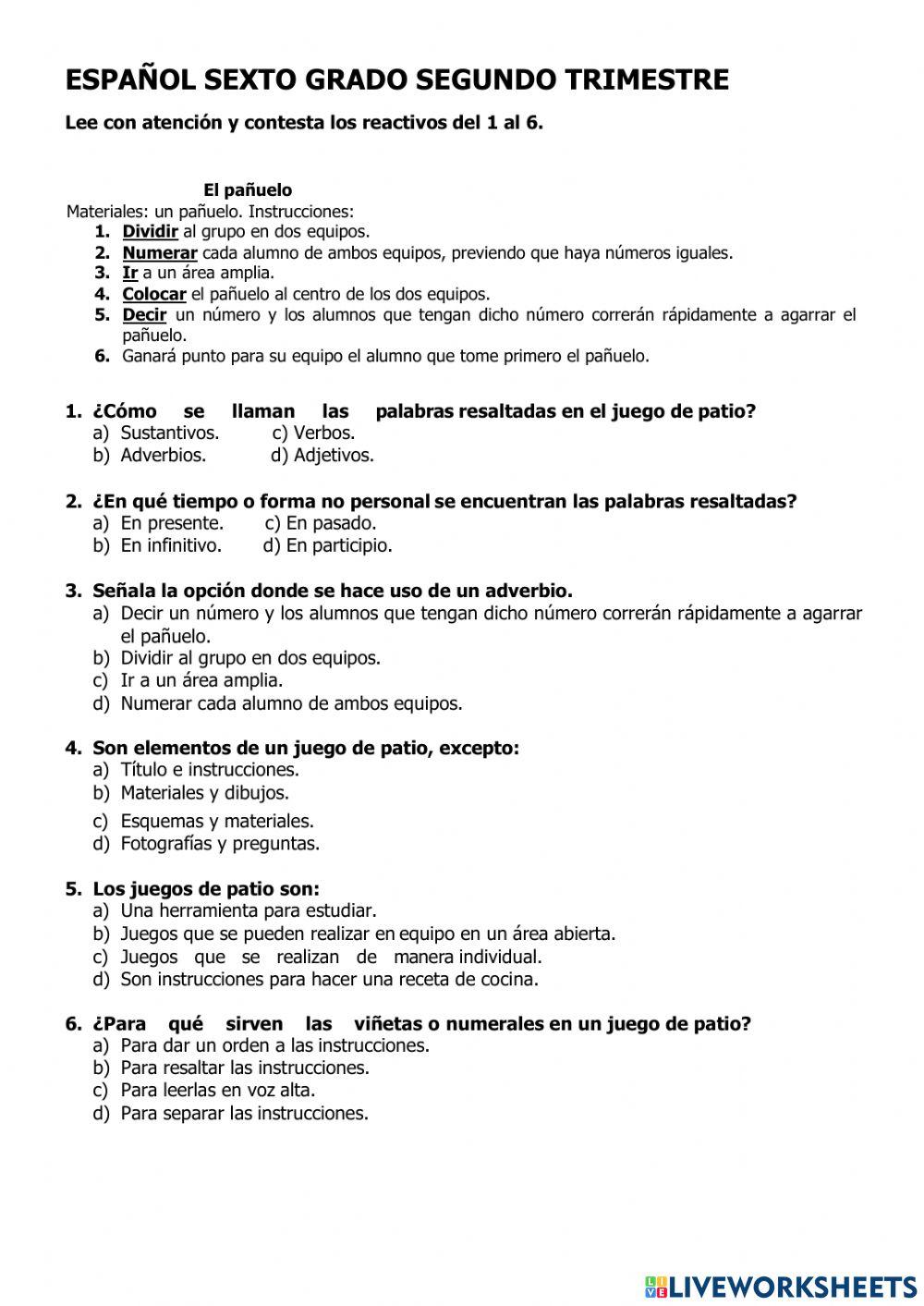 Español sexto grado segundo trimestre