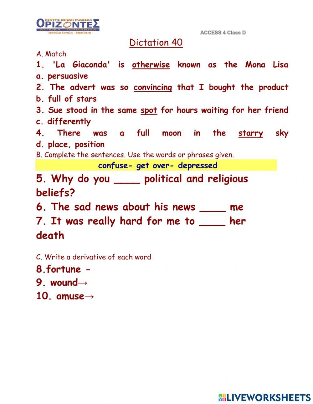 Access 4. Dictation 40 B