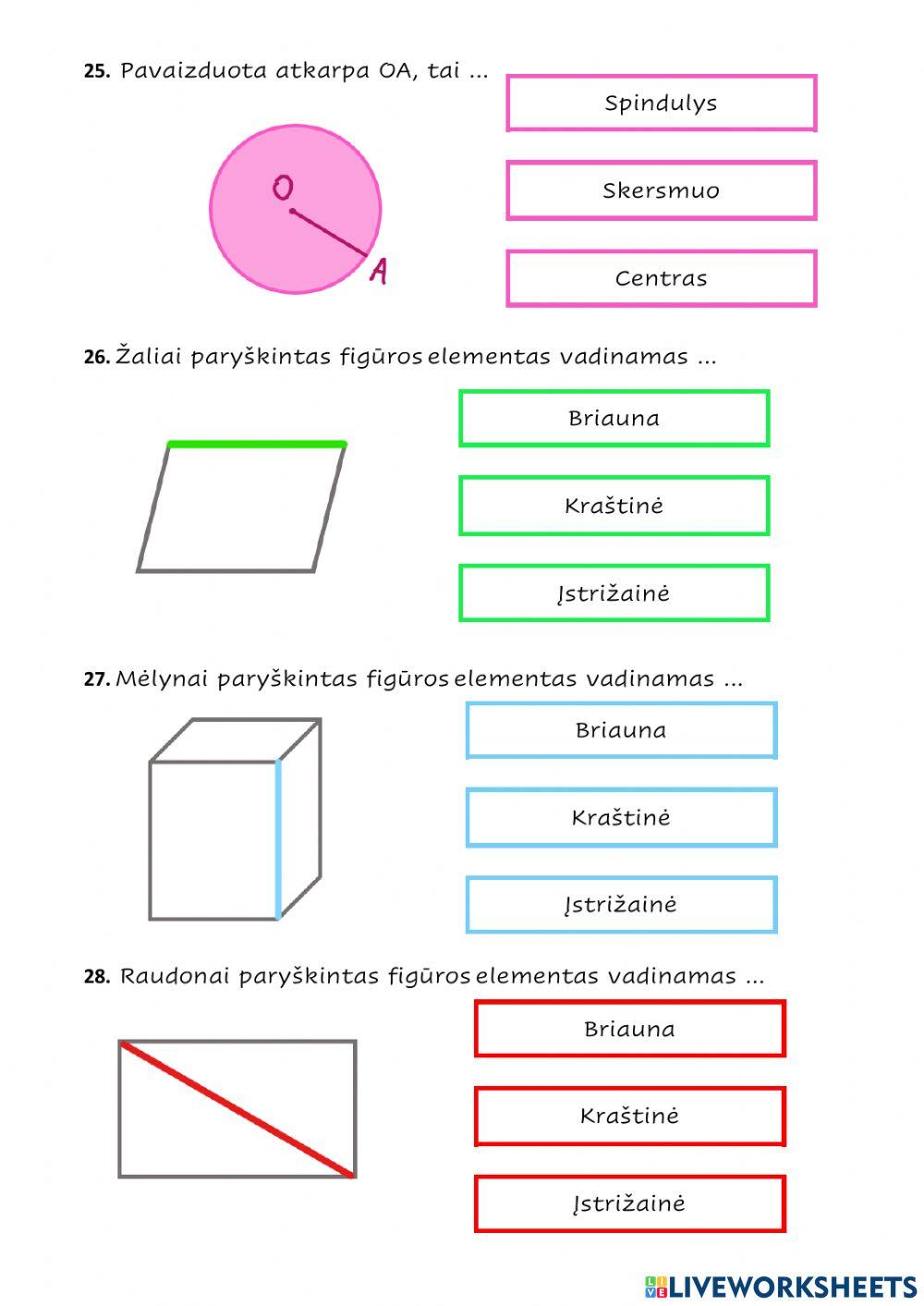 Geometrinės figūros ir jų dalis
