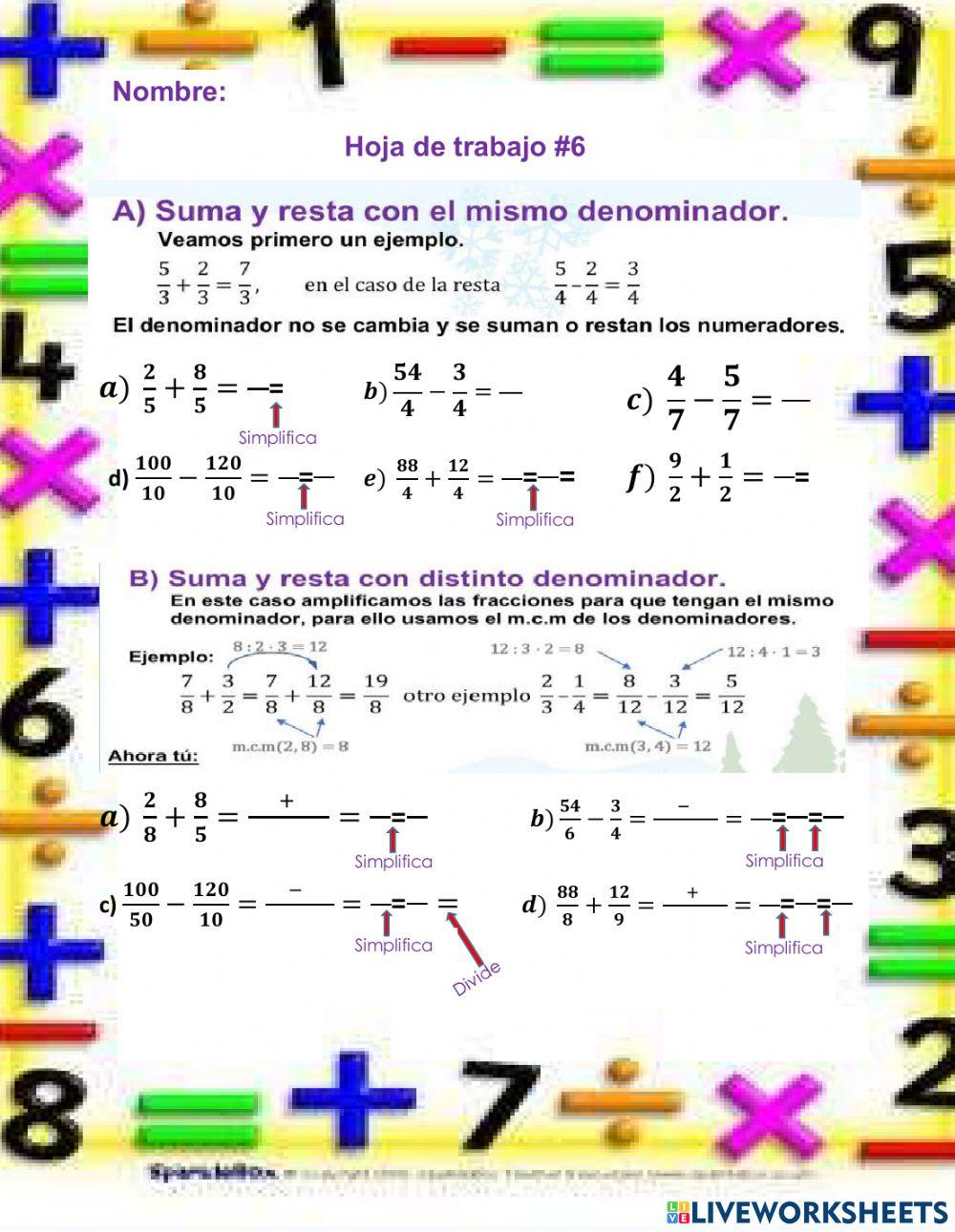 Suma y resta de fracciones