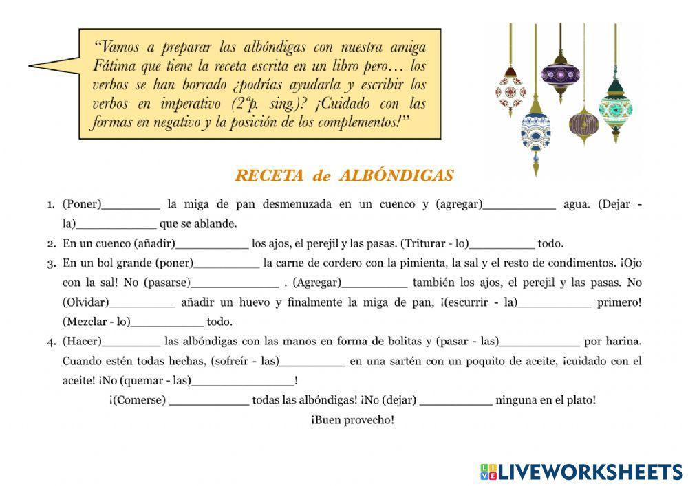 Practicar imperativo - Receta de albóndigas