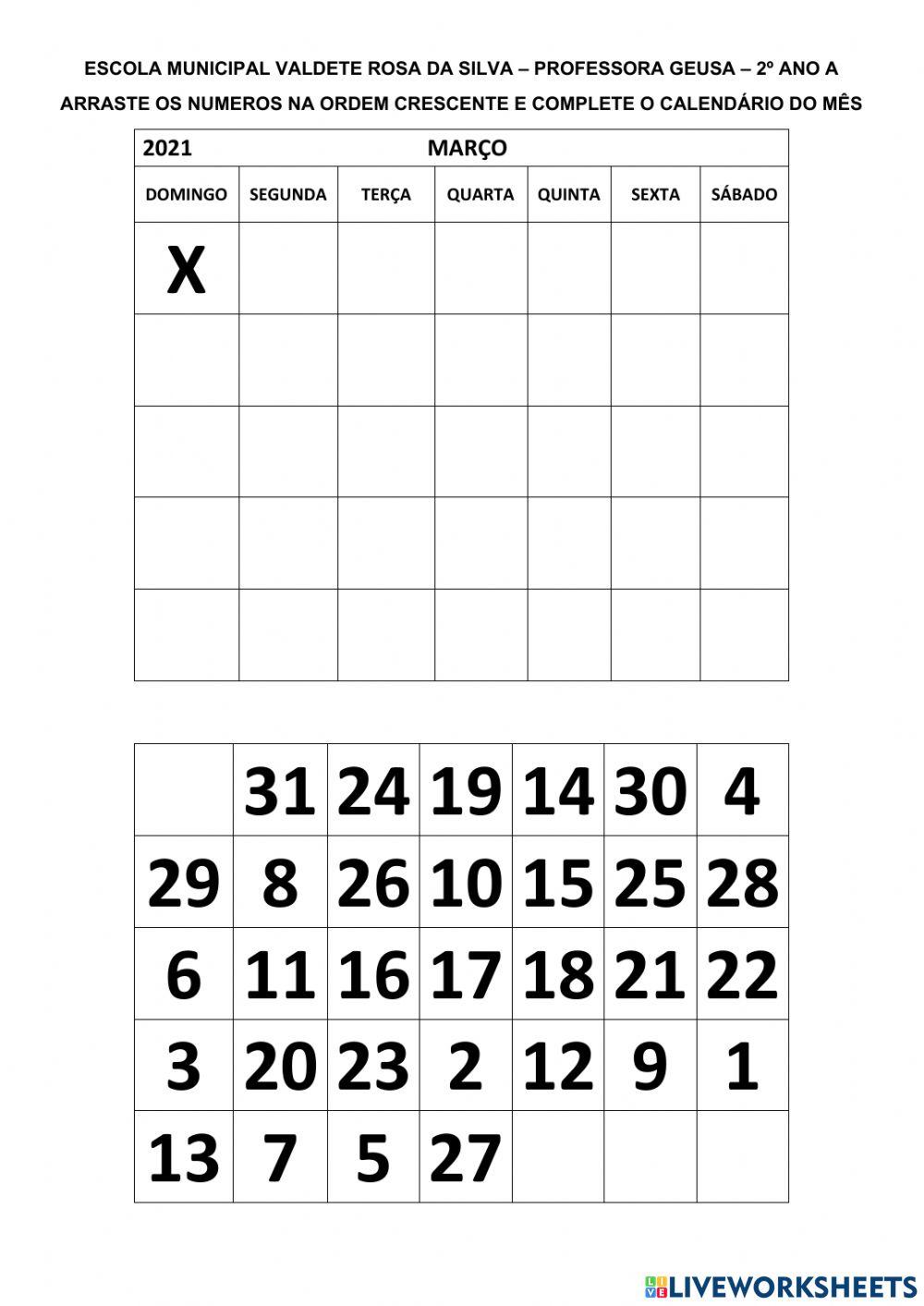 o mês do calendário de março