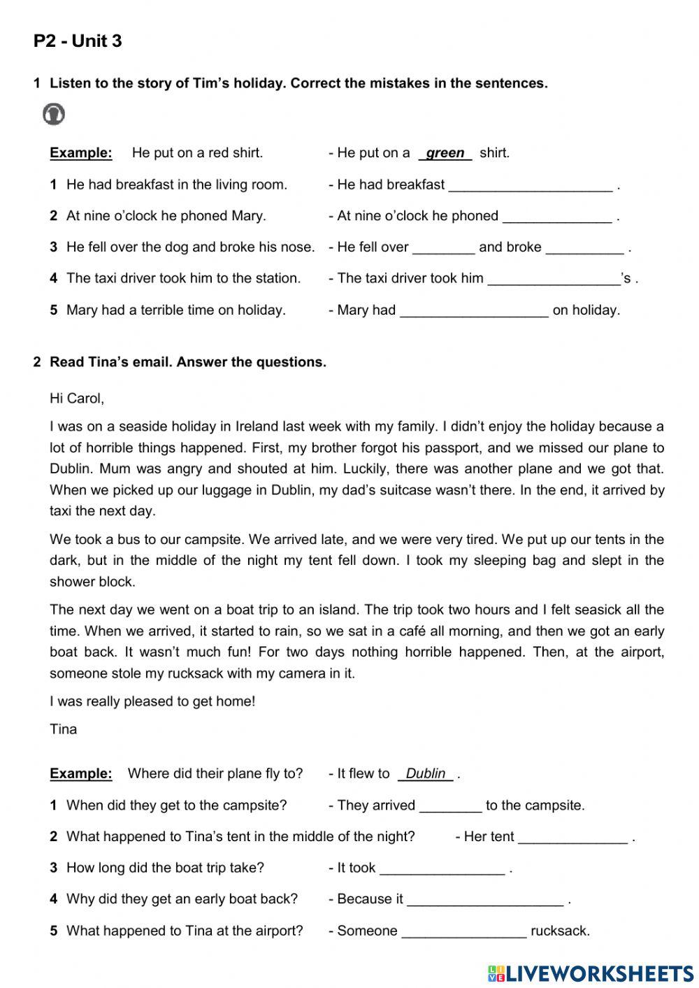 P2 Unit 3 Online Exercise For Live Worksheets P2 Unit 3 Online Exercise For Live Worksheets