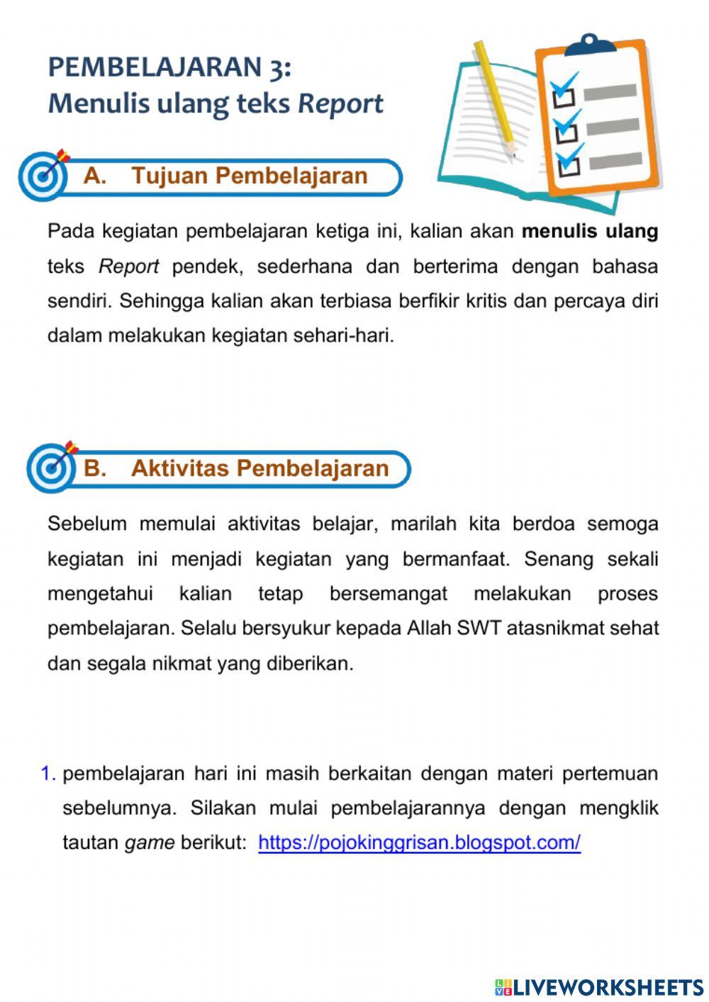 Modul Menyusun Ulang Teks Report Kelas 9 Bahasa Inggris