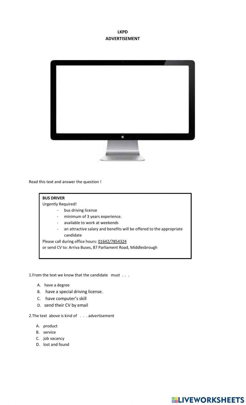 WORKSHEET ADVERTISEMENT WORKSHEET ADVERTISEMENT
