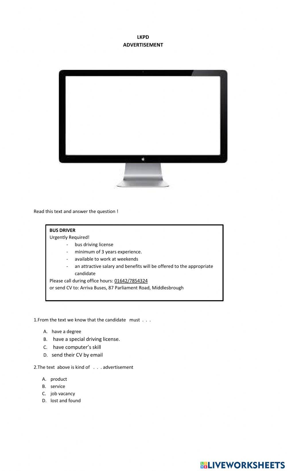 WORKSHEET ADVERTISEMENT