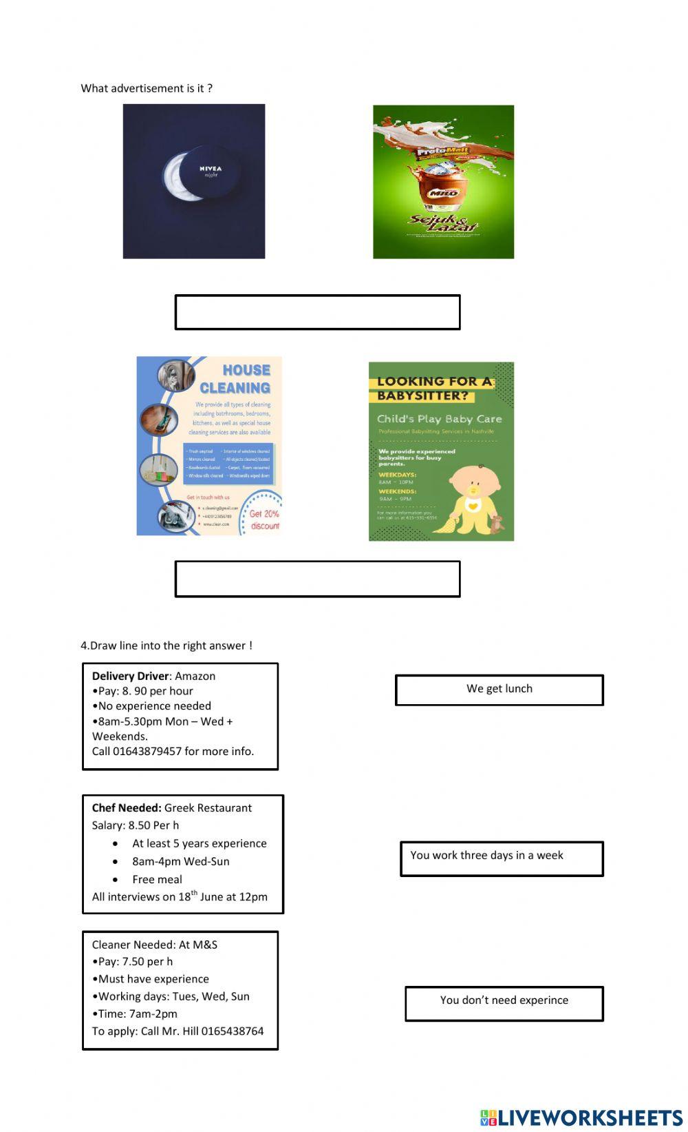 WORKSHEET ADVERTISEMENT WORKSHEET ADVERTISEMENT