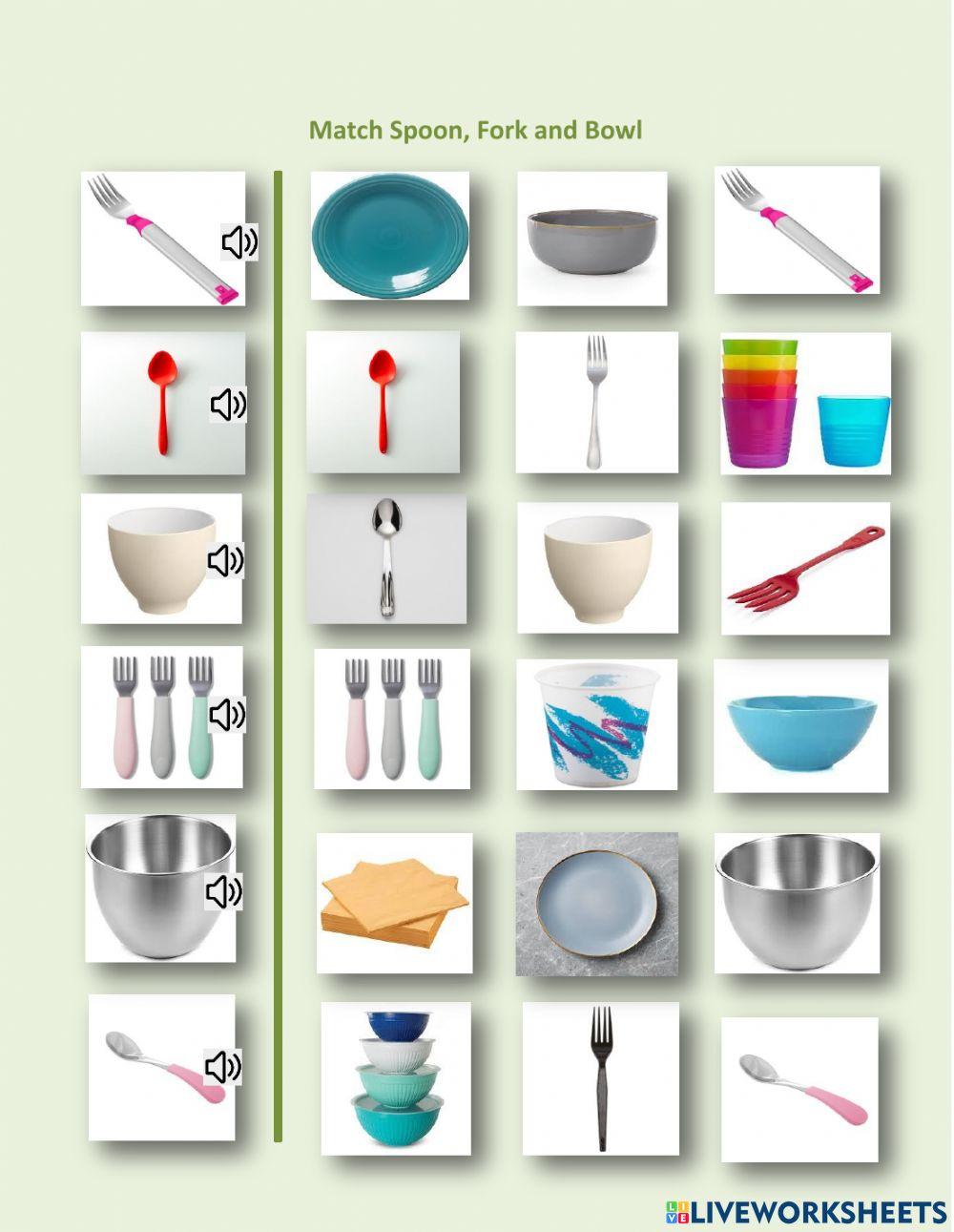 Matching - same picture - spoon, fork, bowl - (1.02)  ET