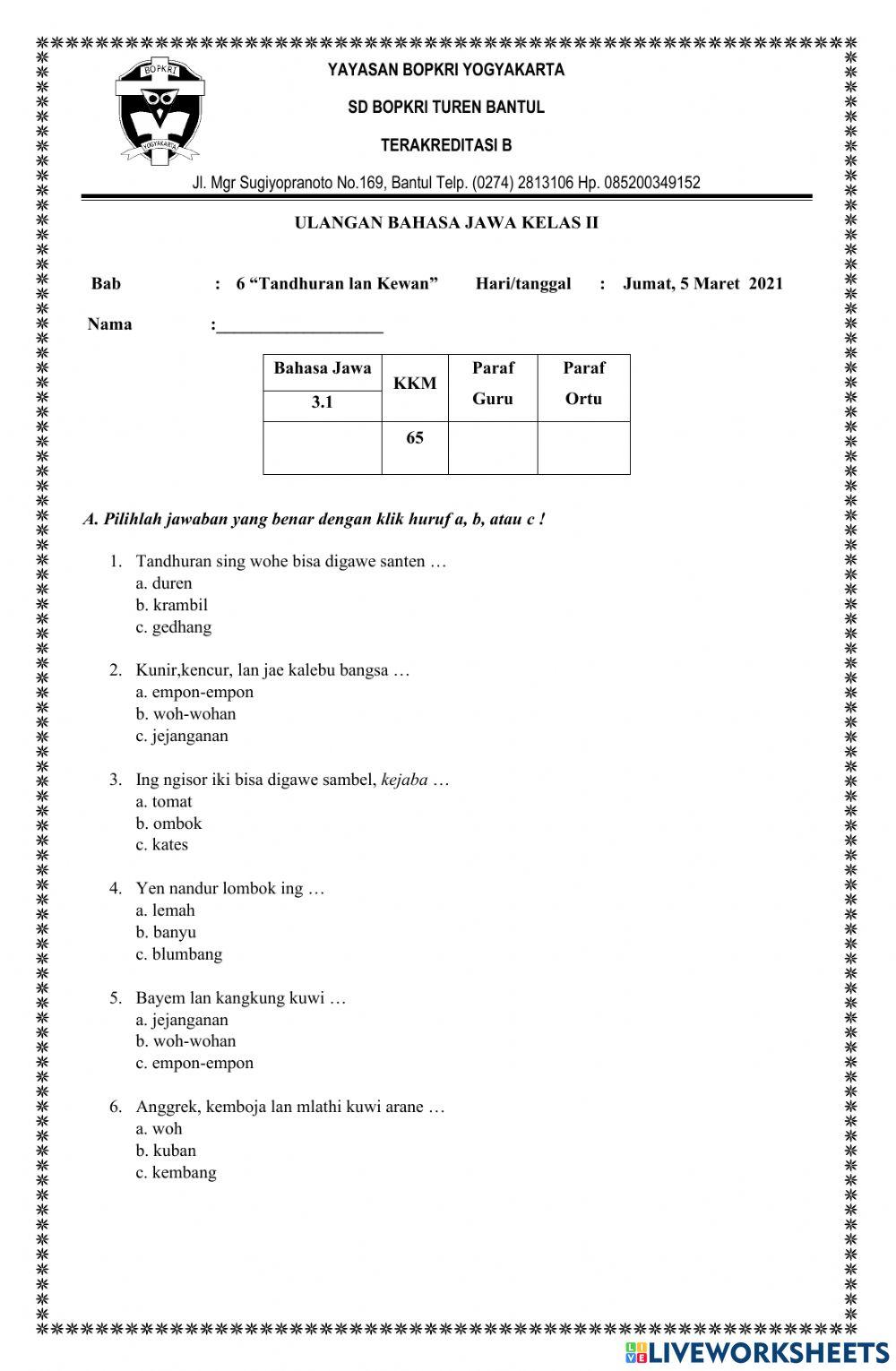 Penilaian Harian Bahasa Jawa