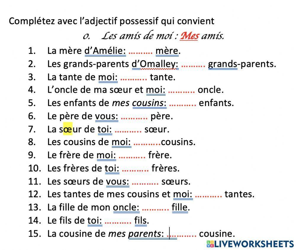 Les adjectifs possesifs