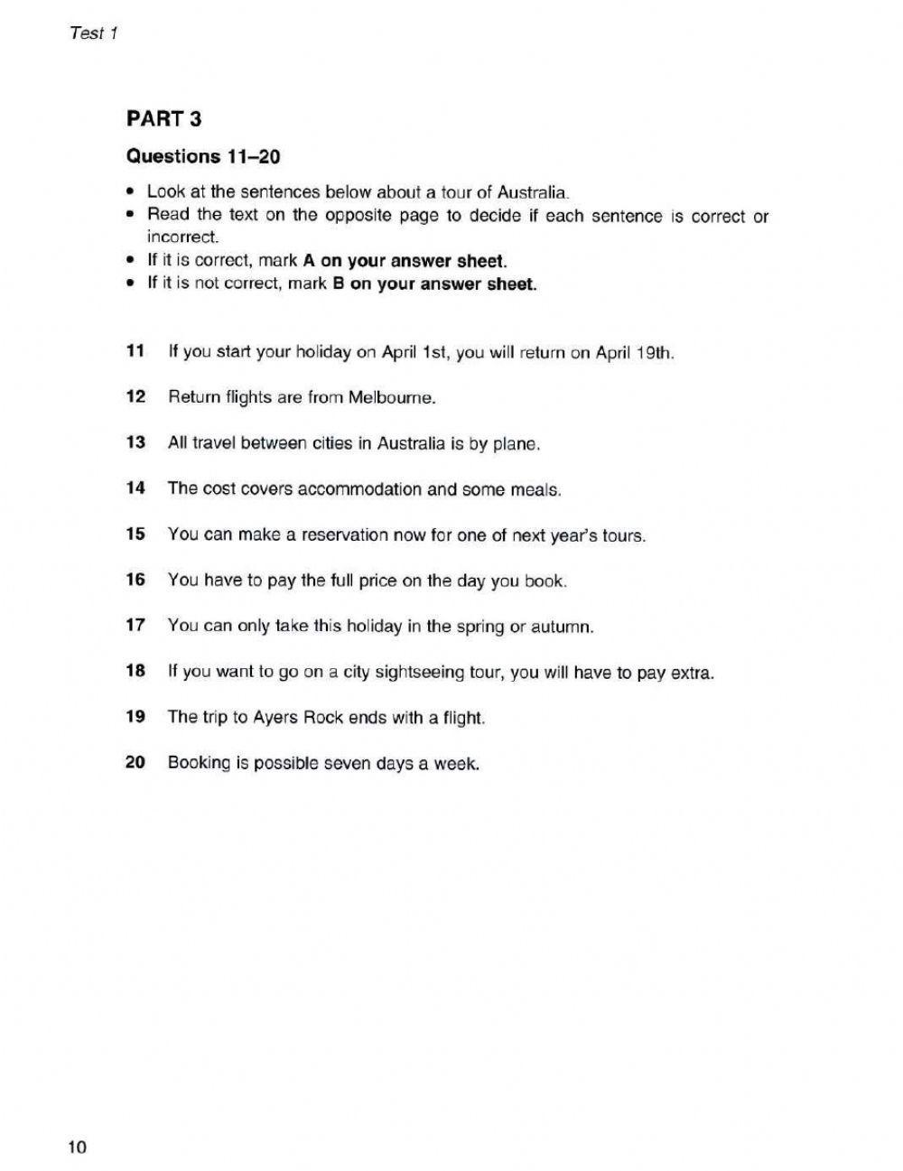 Cb papers PET 2. Test 1. Reading Part