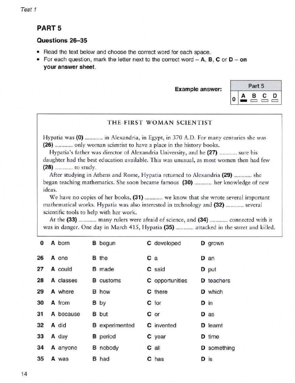 Cb papers PET 2. Test 1. Reading Part