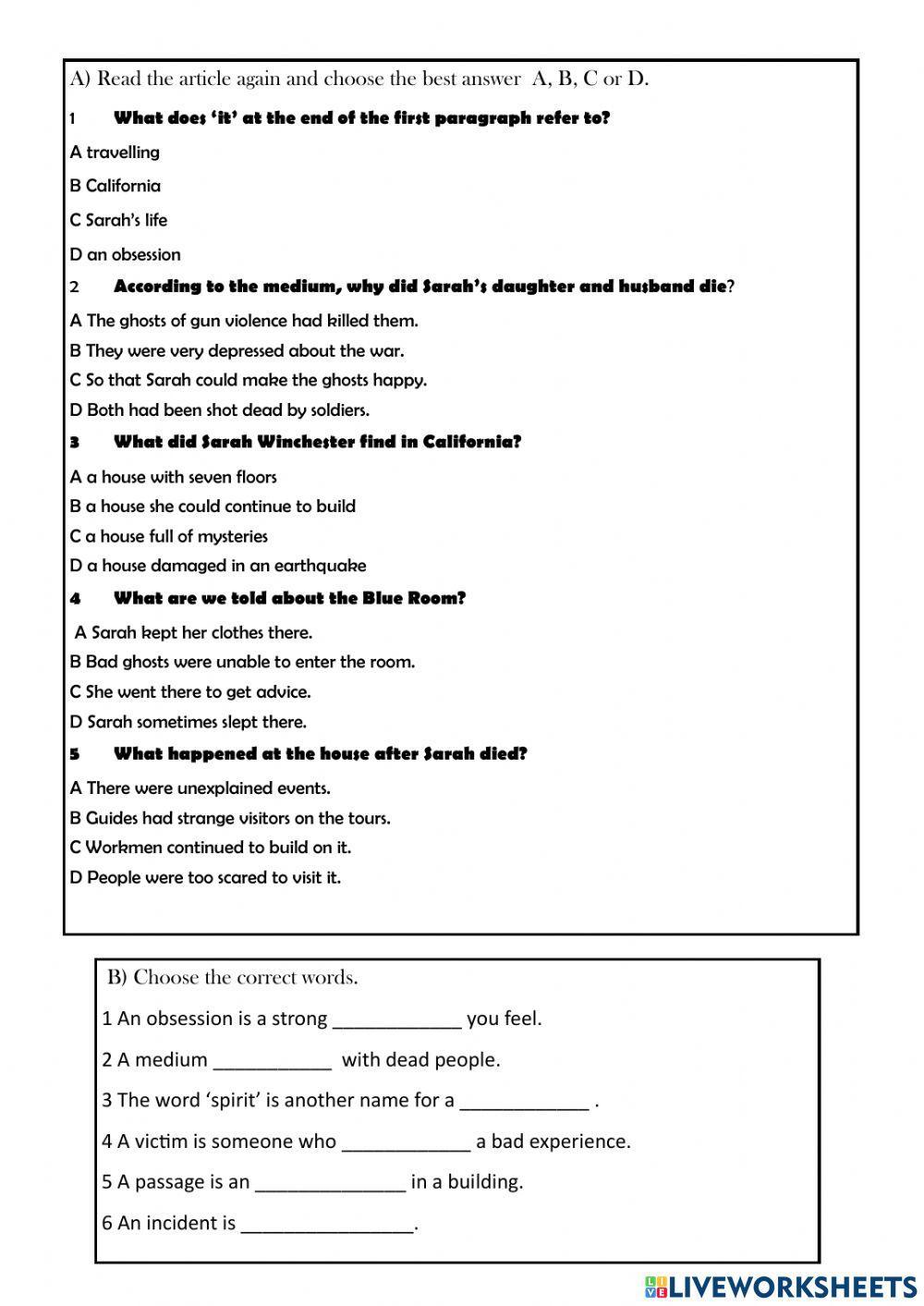 Unit 2: Reading on A House Of Mystery