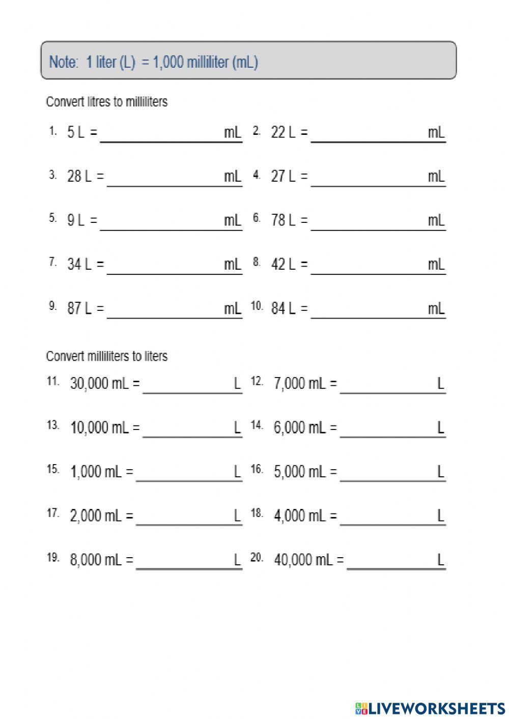 Millilitres And Litres Worksheet Live Worksheets 55% OFF Millilitres And Litres Worksheet Live Worksheets 55% OFF
