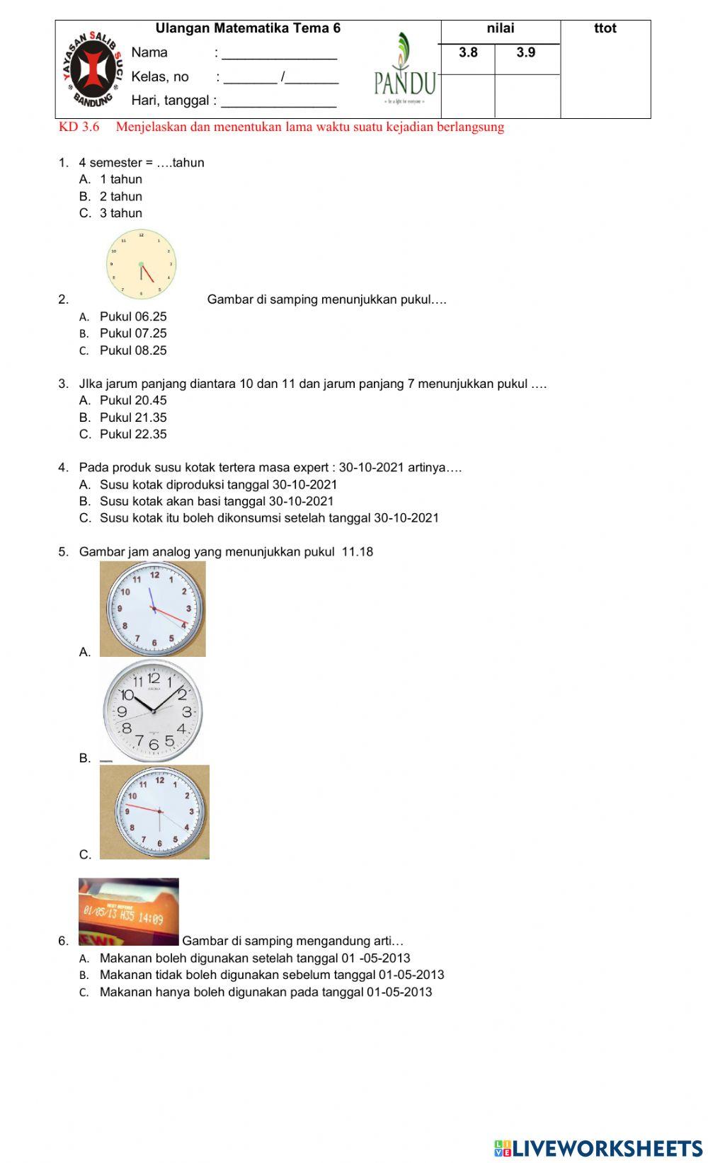 Ulangan satuan waktu dan luas