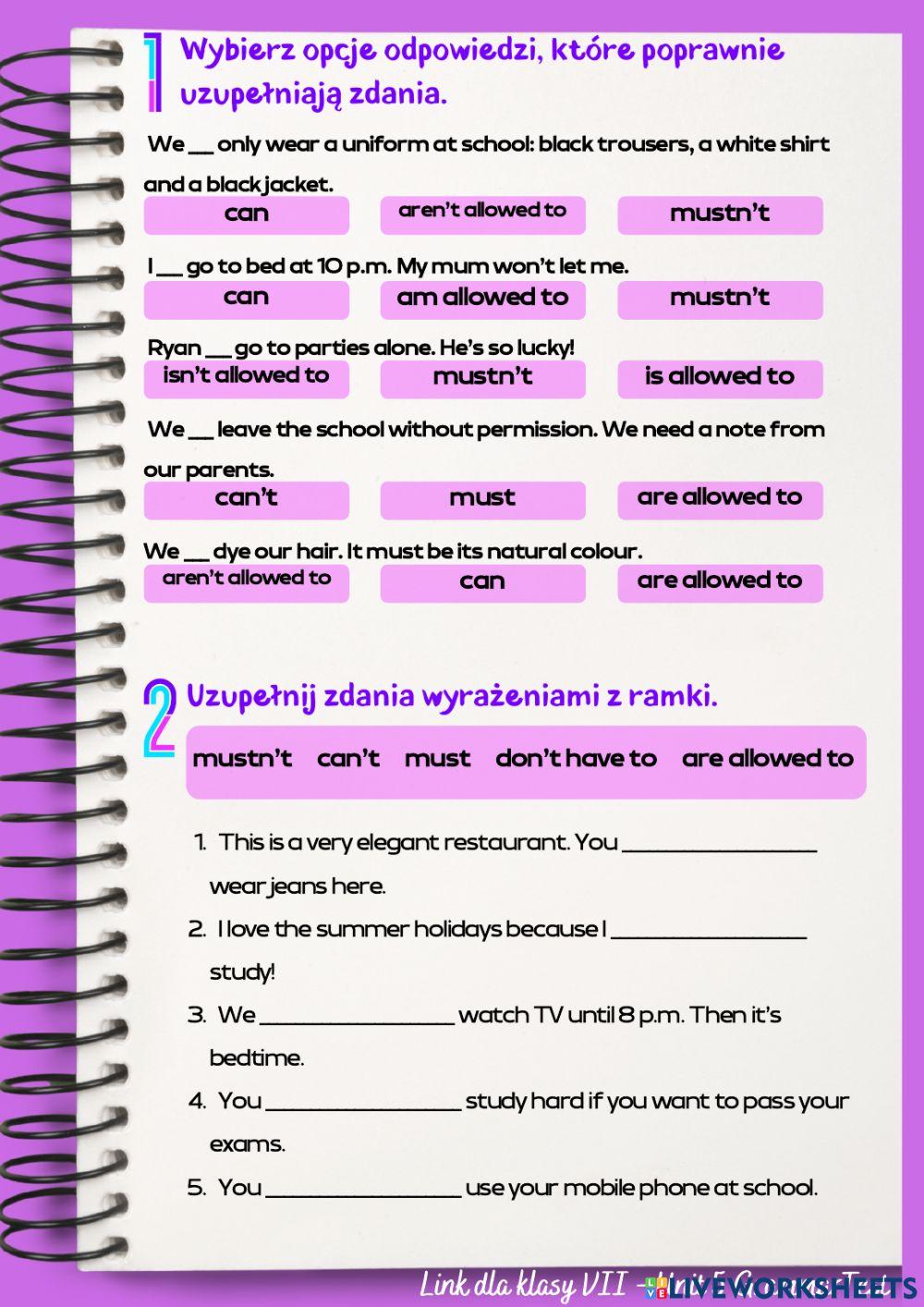 Klasa 7 Unit 5 Grammar Test