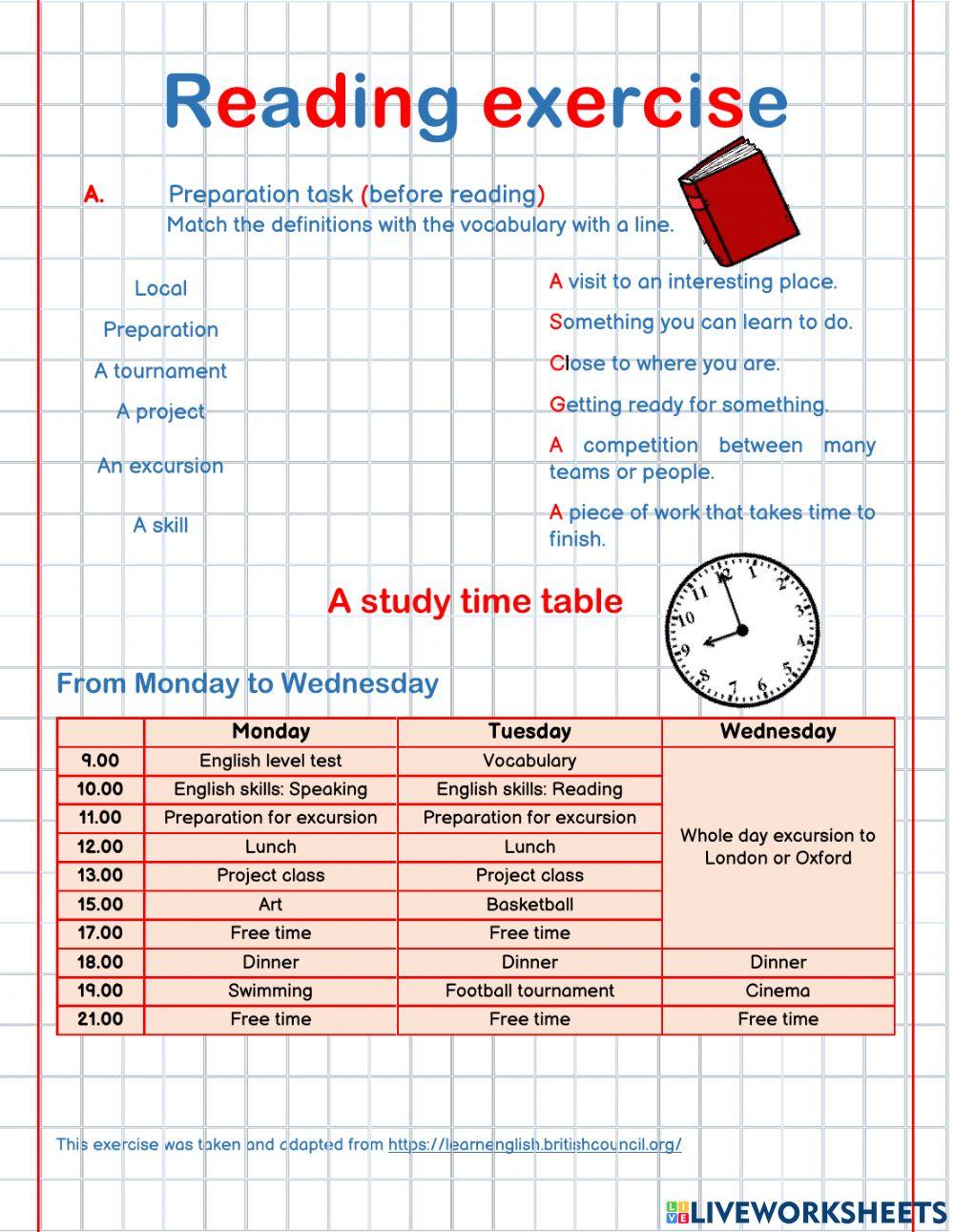 Time table reading exercise worksheet | Live Worksheets