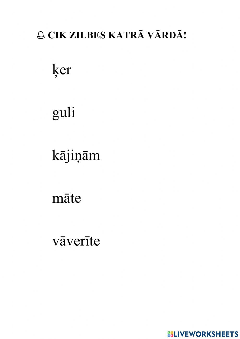 Nedēļas sienas, dienas daļas, zilbes