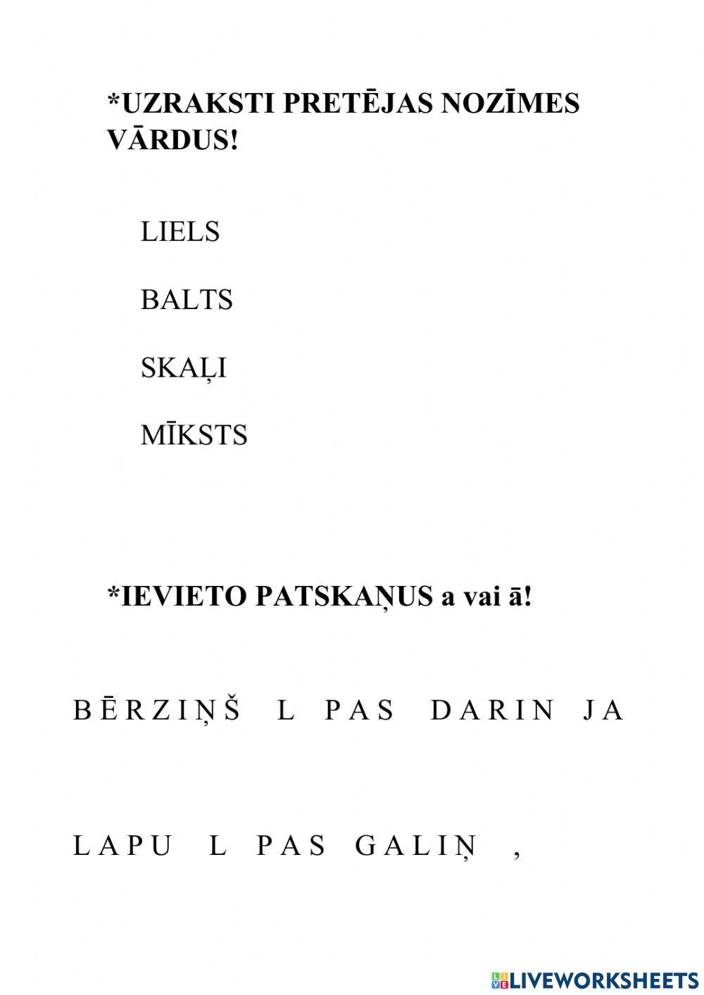 Nedēļas sienas, dienas daļas, zilbes