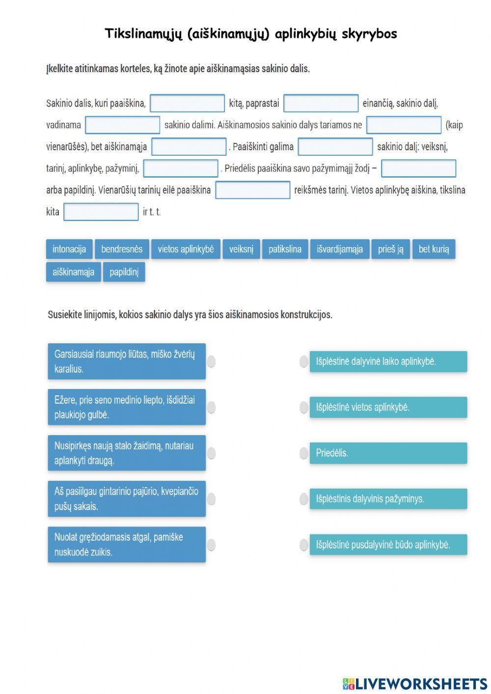 Aiškinamosios sakinio dalys